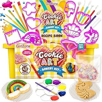 GirlZone Cookie Art Bakery Kit, Decorate Cookies Using Baking Accessories Like Stencils, Brushes, and Cookie Cutters for Kids, Amazing Kids Baking Set