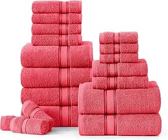 LANE LINEN Luxury Bath Towels Set- 100% Cotton Bathroom Towels, Zero Twist, Quick Dry Shower Towel, Aborbent Bath Towel, Super Soft, 6 Bath Towels, 6 Hand Towels, 6 Wash Cloths (18 PC) - Honeysuckle