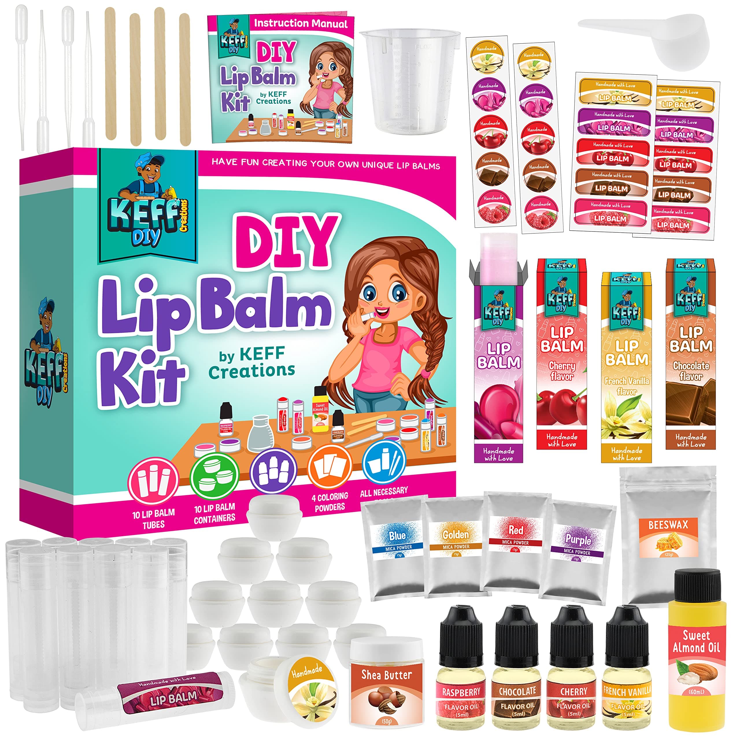 KEFF DIY Lip Gloss Making Kit for Kids - Make Your Own Lip Gloss/Balm Set. Includes All Supplies and Clear Instructions To Create 20 Lip Balm & Lipgloss. Great Gifting Idea for Girls
