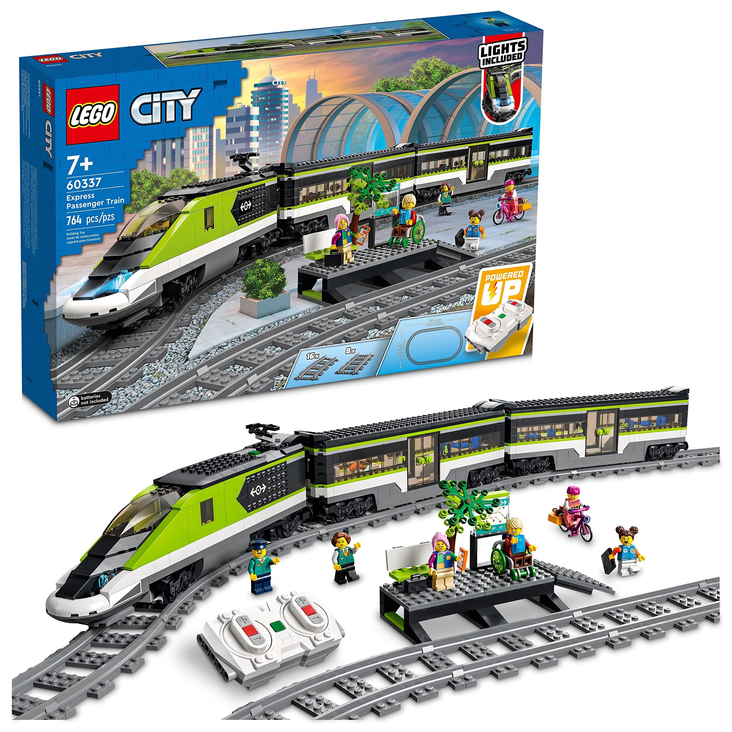 City Express Passenger Train Set - Remote Controlled Train Toy W/Working Headlights, 2 Coaches & 24 Track Pieces - Building Set Gift Idea for Kids, Boys & Girls, Ages 7+ - 60337