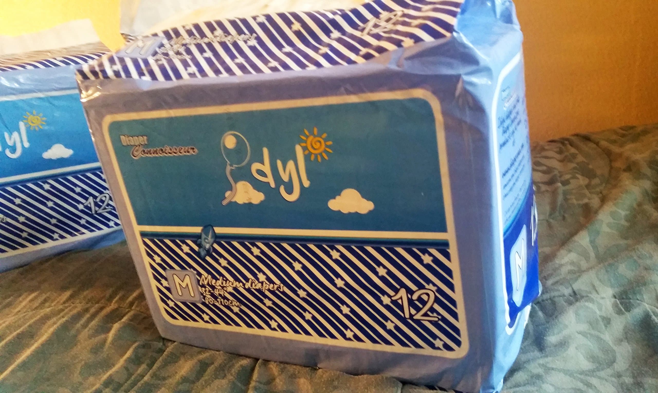 12 Diapers - DC Idyl (2017) - Medium/Large - Light Blue Theme! Plastic-Backed Adult Baby (Large)