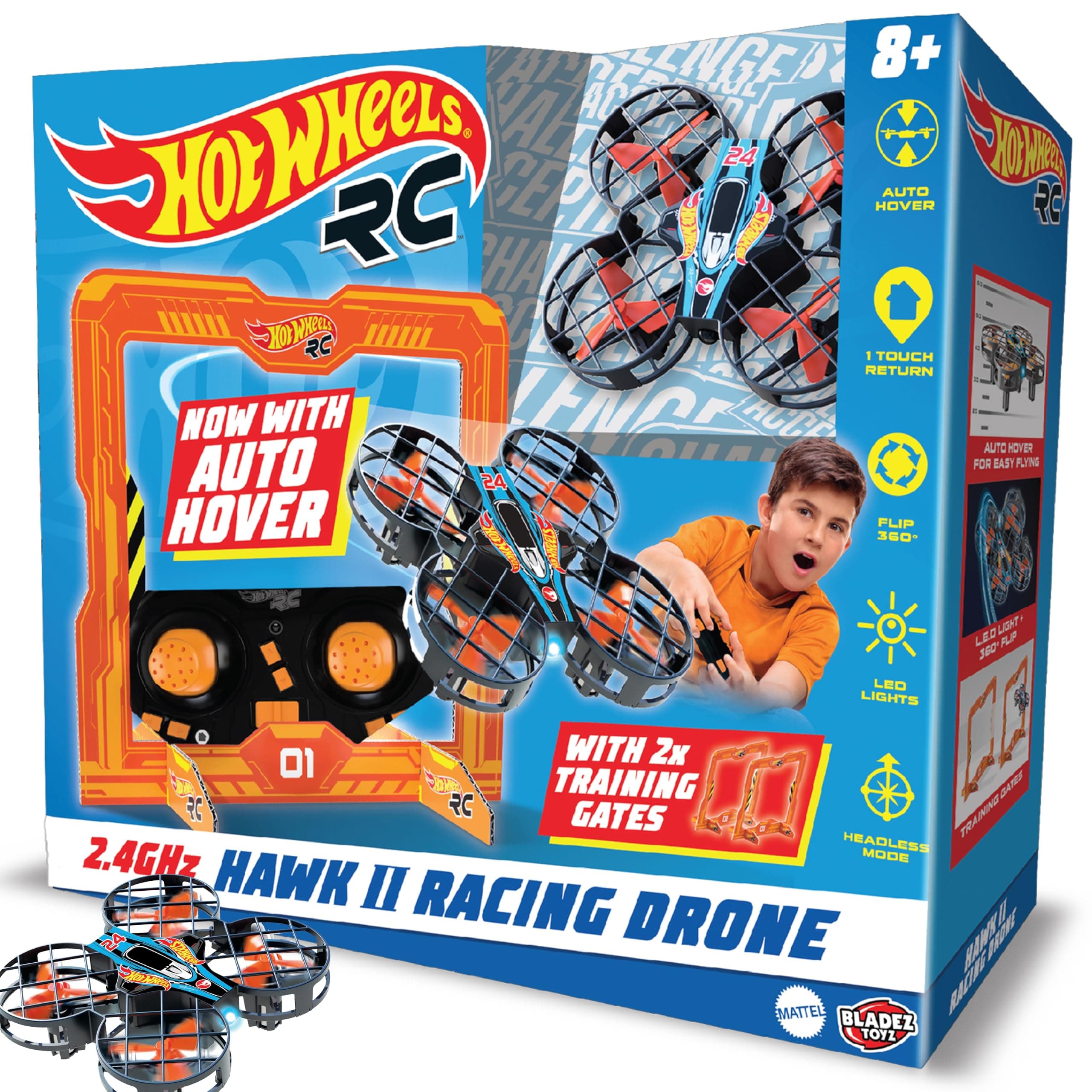Hot Wheels Hawk 24 Racing Quad, Remote Control Drone, Flying Toy, Perform Stunts and Race, RC 2.4 GHz with lights, Crash Resistant, Licensed Toy Toyz