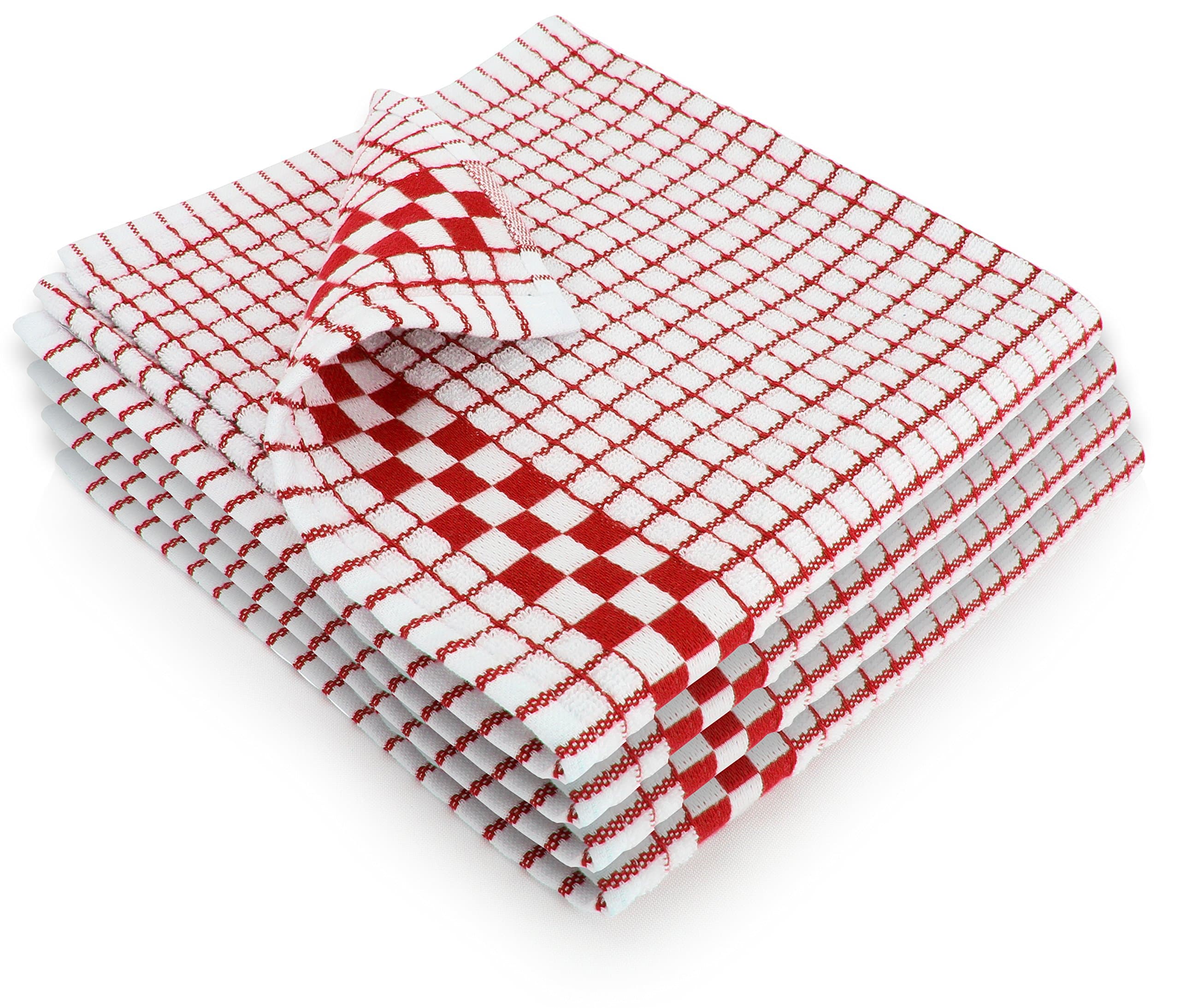 Fecido Classic Kitchen Dish Towels with Hanging Loop - Set of 4, Red