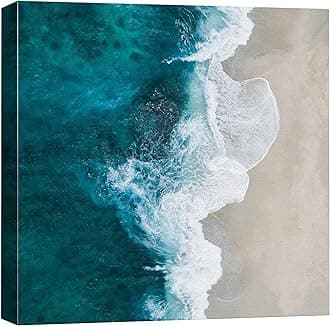wall26 Canvas Print Wall Art Vibrant Blue Waves on White Beach Nature Wilderness Photography Realism Chic Scenic Multicolor for Living Room, Bedroom, Office - 24"x24"