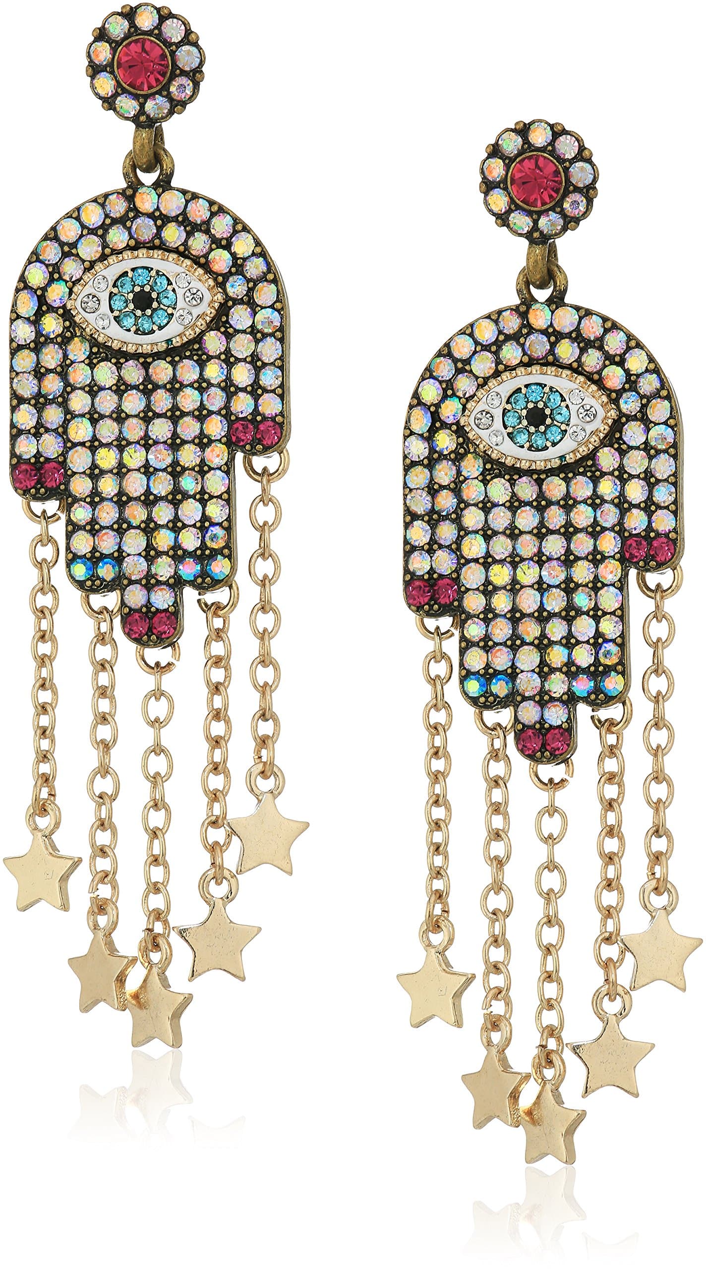Women's Multi-Stone and Gold Hamsa Drop Earrings