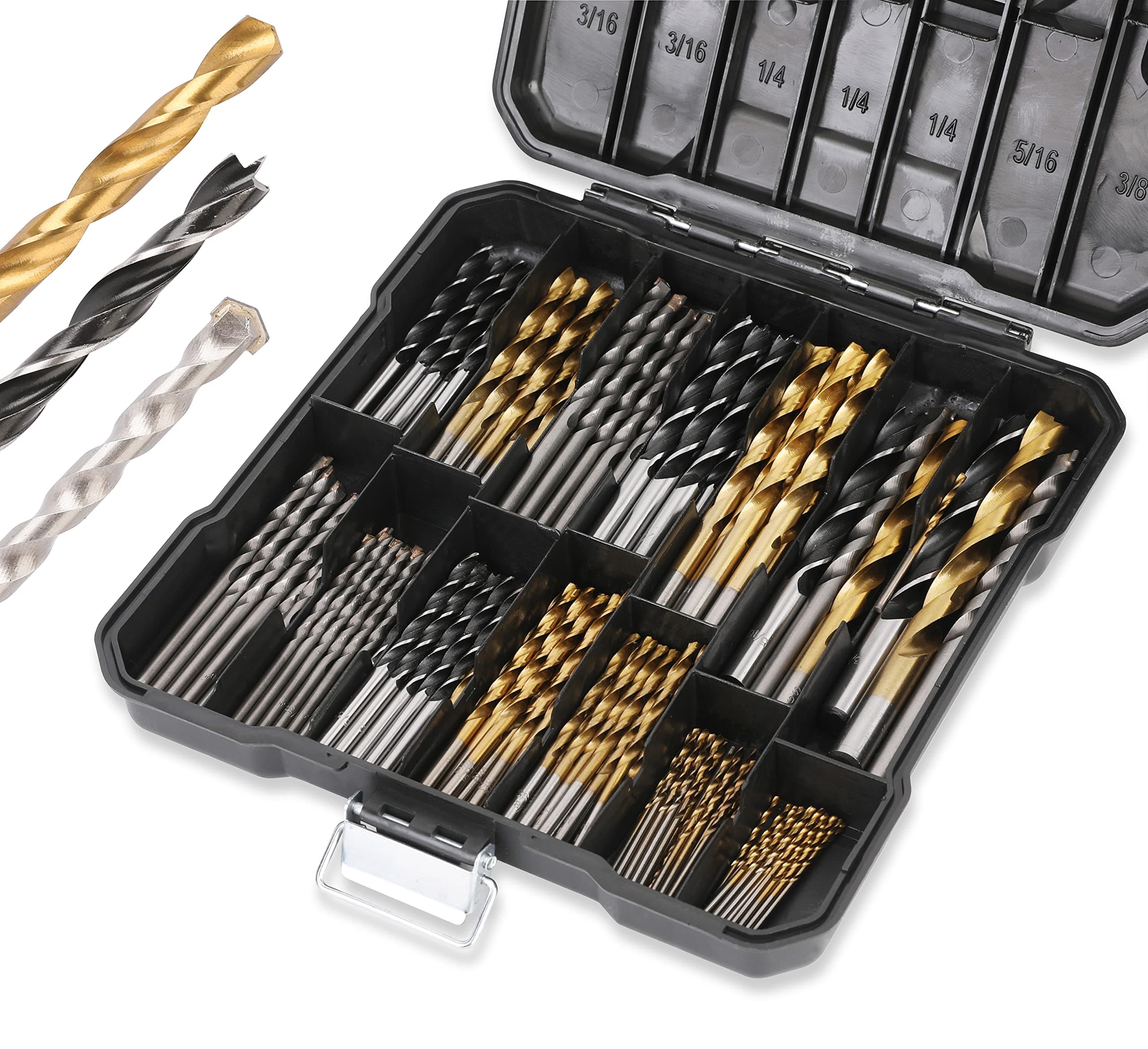 140 Pc Multi-Purpose Drill Bits Set, 88 Pc Titanium Twist Drill Bit Set, 26 Pieces Masonry Drill Bits, 26 Pc Brad Point Bits, with Hard Storage, Ideal for Wood, Metal, Masonry, and More