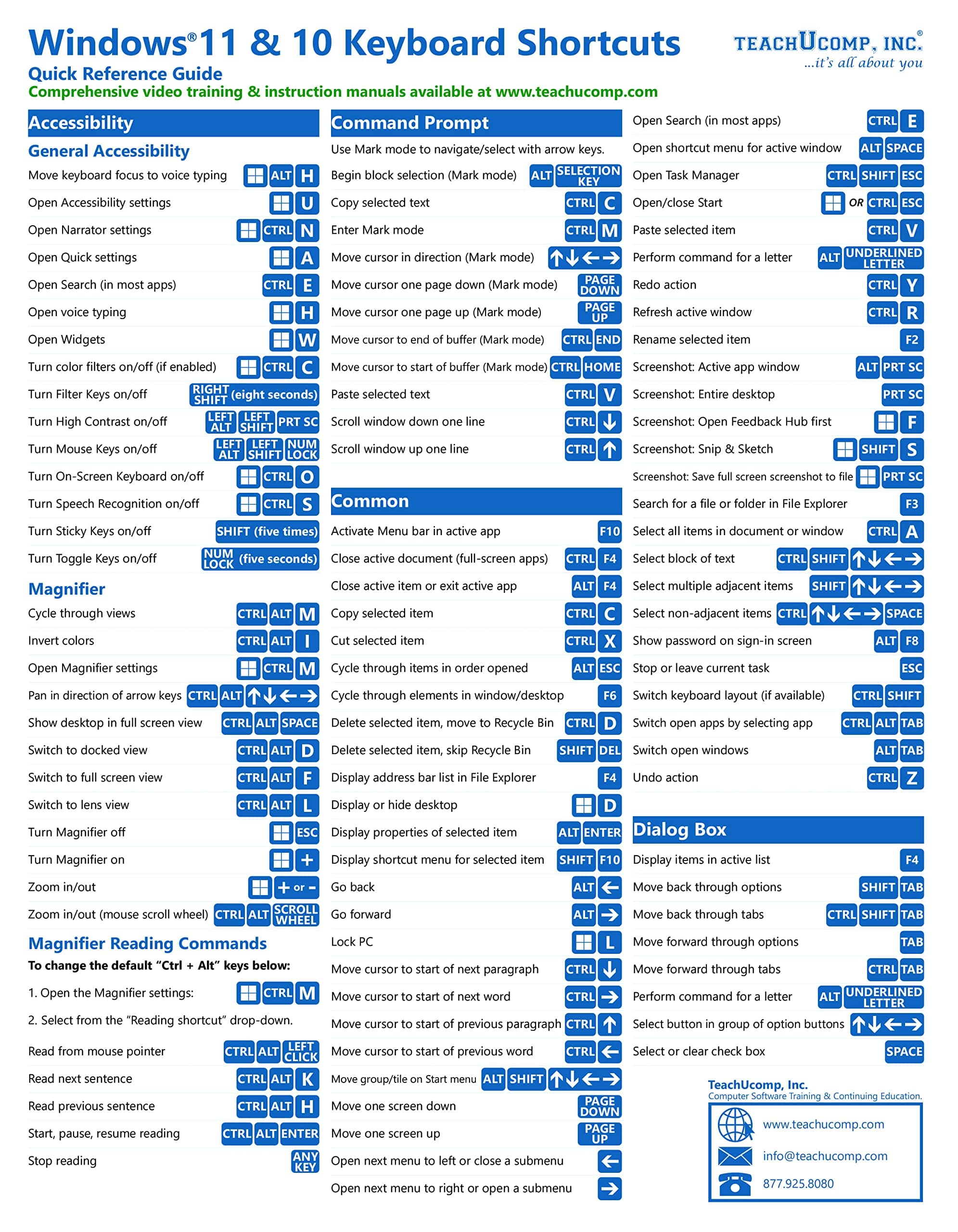 Windows 11 and 10 Keyboard Shortcuts Quick Reference Training Tutorial Guide Cheat Sheet- Laminated