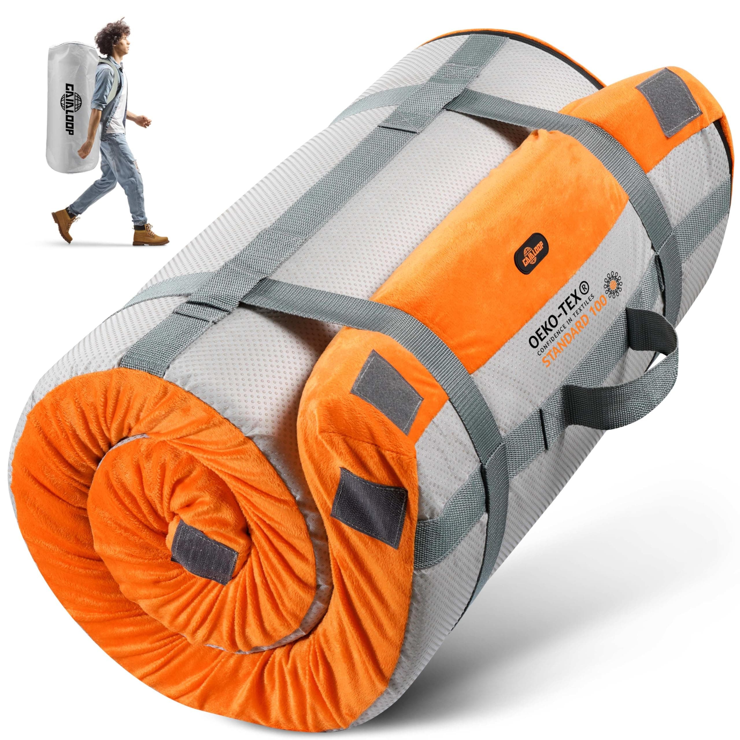 3 Inch GAIALOOP Thick Memory Foam Camping Mattress Sleeping Pad [Car/Tent/Cot] Glamping Portable Floor Mat Roll Up Futon Mattress for Guests SleepoverOEKO-TEX STANDARD 100