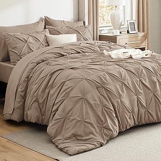 Bedsure Queen Comforter Set Khaki - Bed in a Bag Queen Size Bedding 7 Pieces, GentleSoft™ Pintuck Bed Set Gift for Family, Pinch Pleat All Season Comforter with Sheets, Pillowcases & Shams