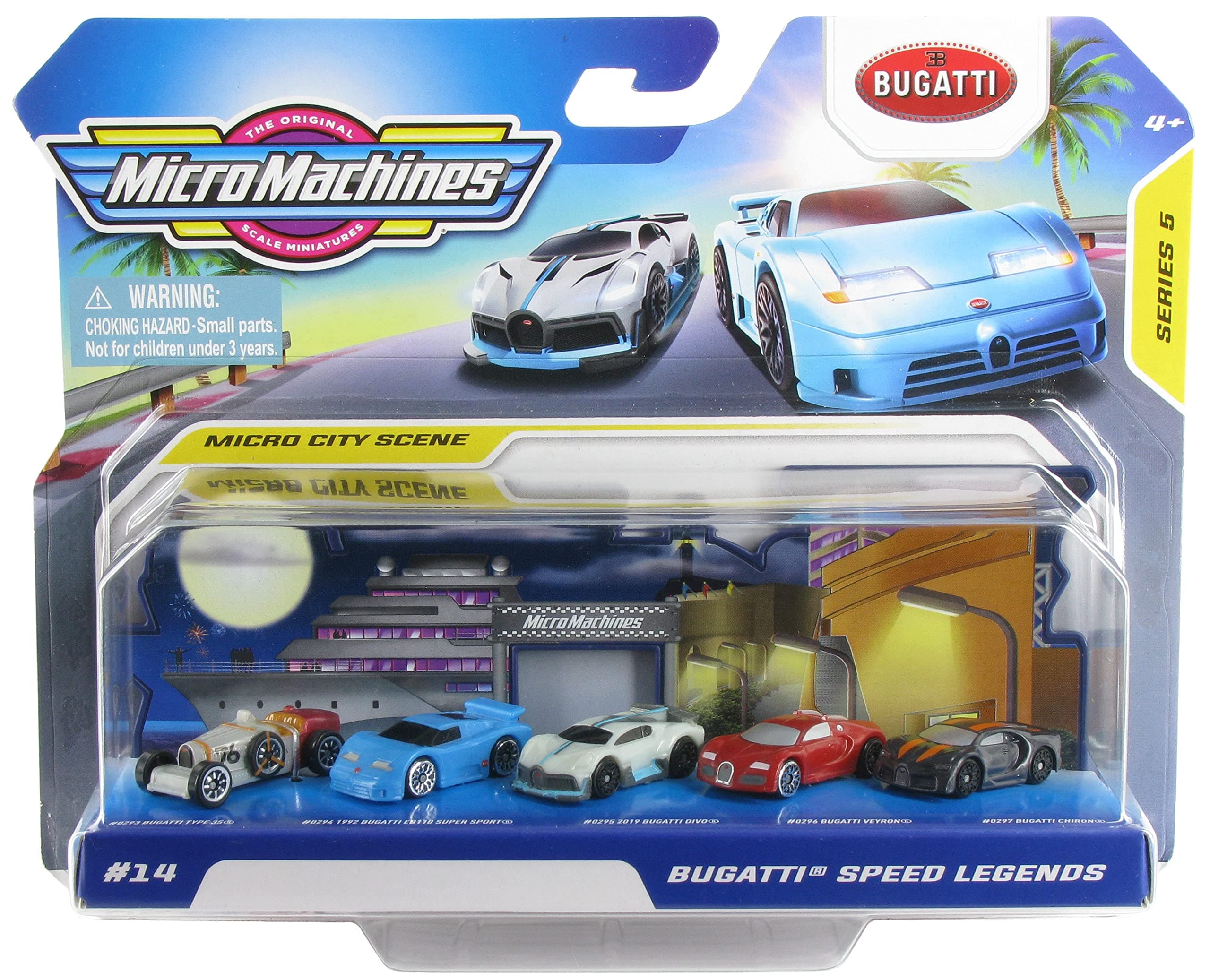 Micro Machines 2021 Series 5 World Pack #14 Bugatti Speed Legends: Type 35, EB110 Super Sport, Divo, Veyron, Chiron
