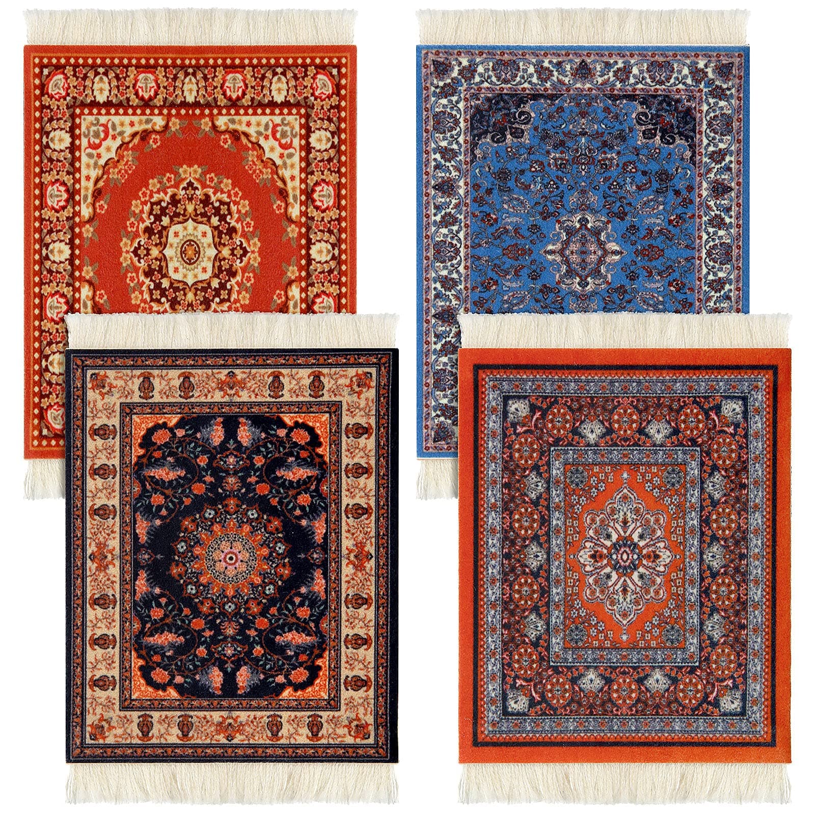 4 Pieces Rug Table Coasters Table Drink Holders Oriental Design Fabric Carpet Drink Mats Oriental Design Fabric Elegant Carpets Kitchen and Bar Mats for Home Office(Square,Retro Pattern)