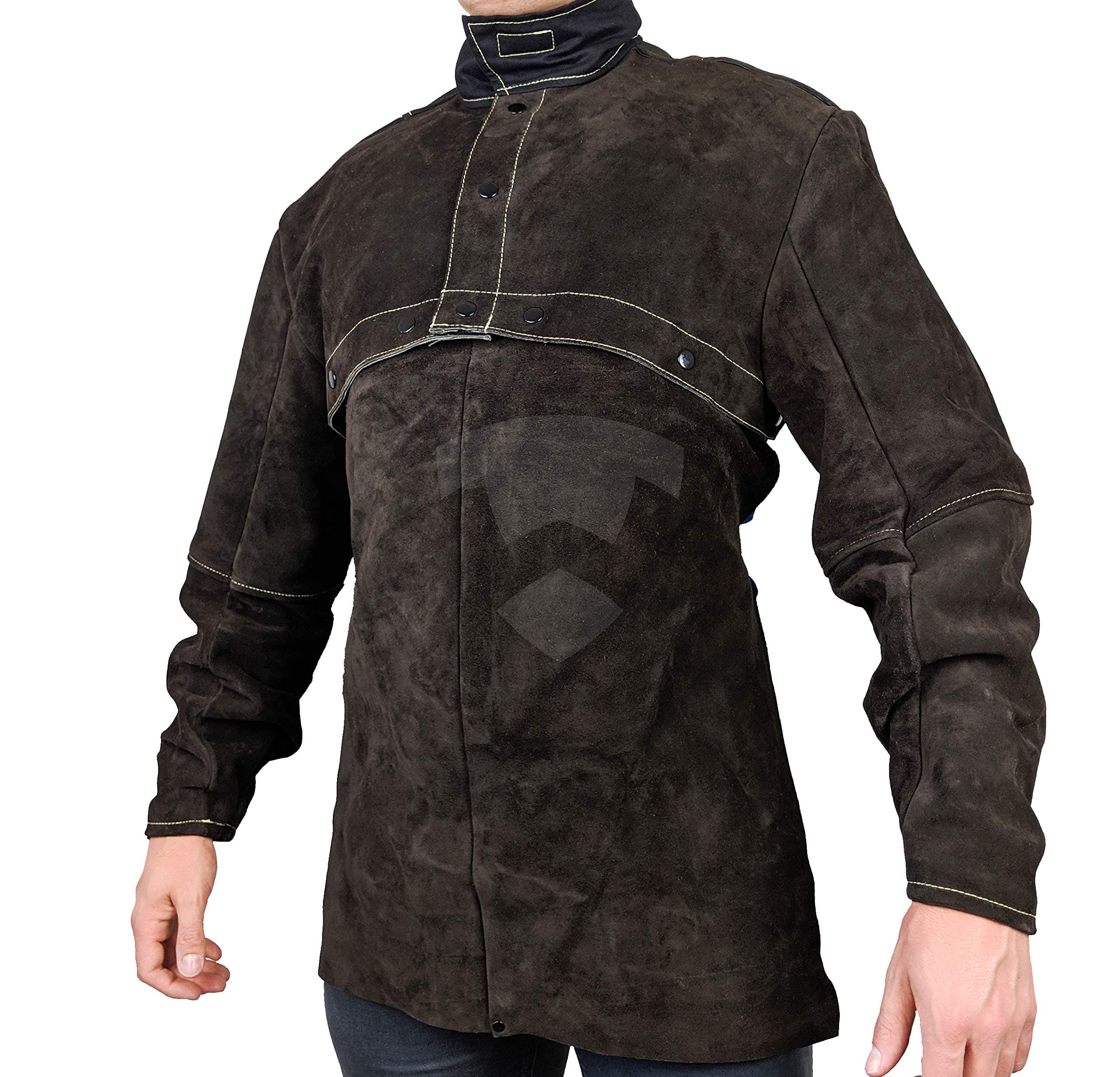 Waylander 2 Pc Split Leather Welding Cape with Sleeves and Detachable 20” Apron; Open Back Welding Jacket Comfort; Adjustable Cuffs for Secure Fit and Flexible Stand Up Collar (XX-LARGE, xx_l)