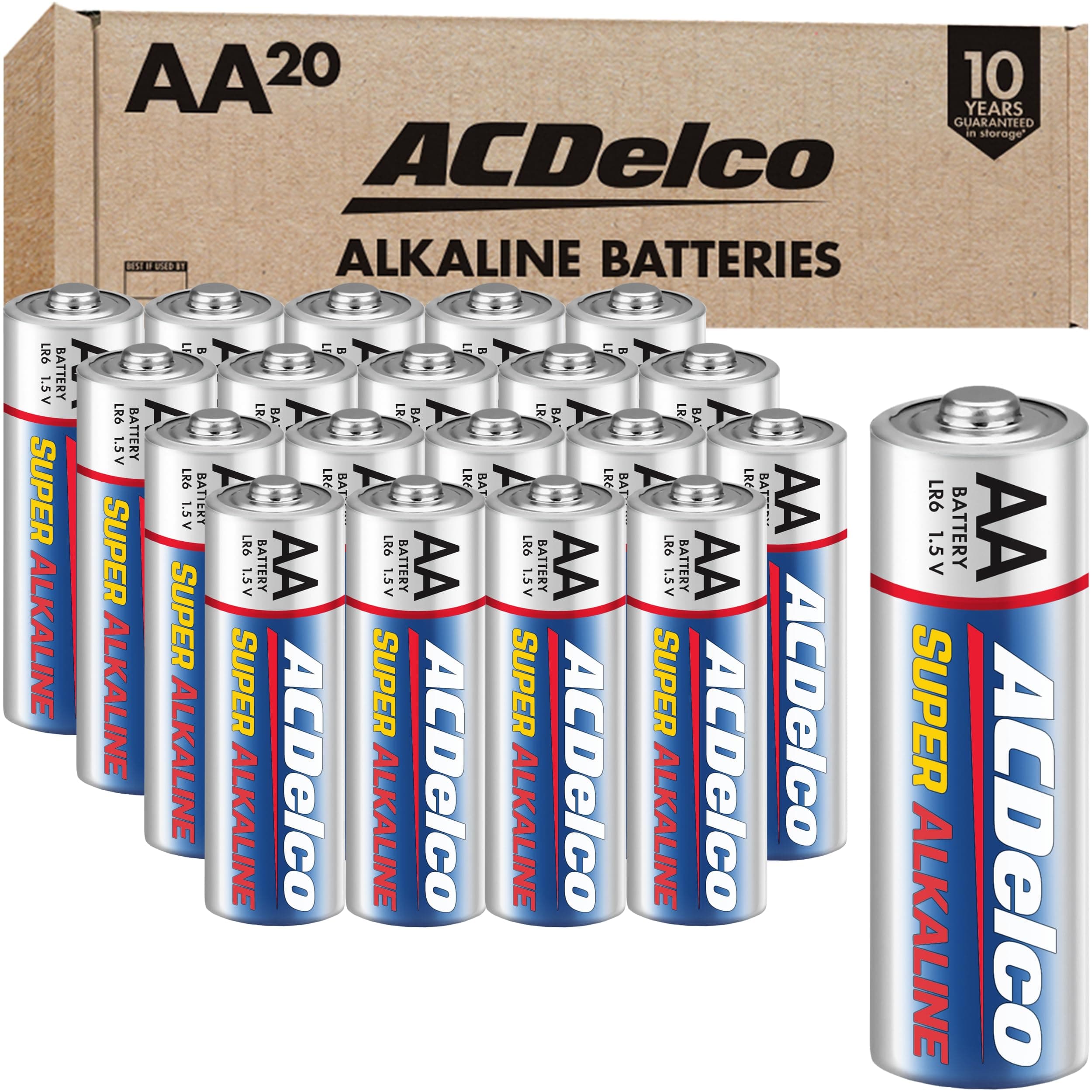 ACDelco 20-Count Double AA Batteries, Maximum Power Super Alkaline Battery for Home and Office, 10-Year Shelf Life, Reclosable Packaging