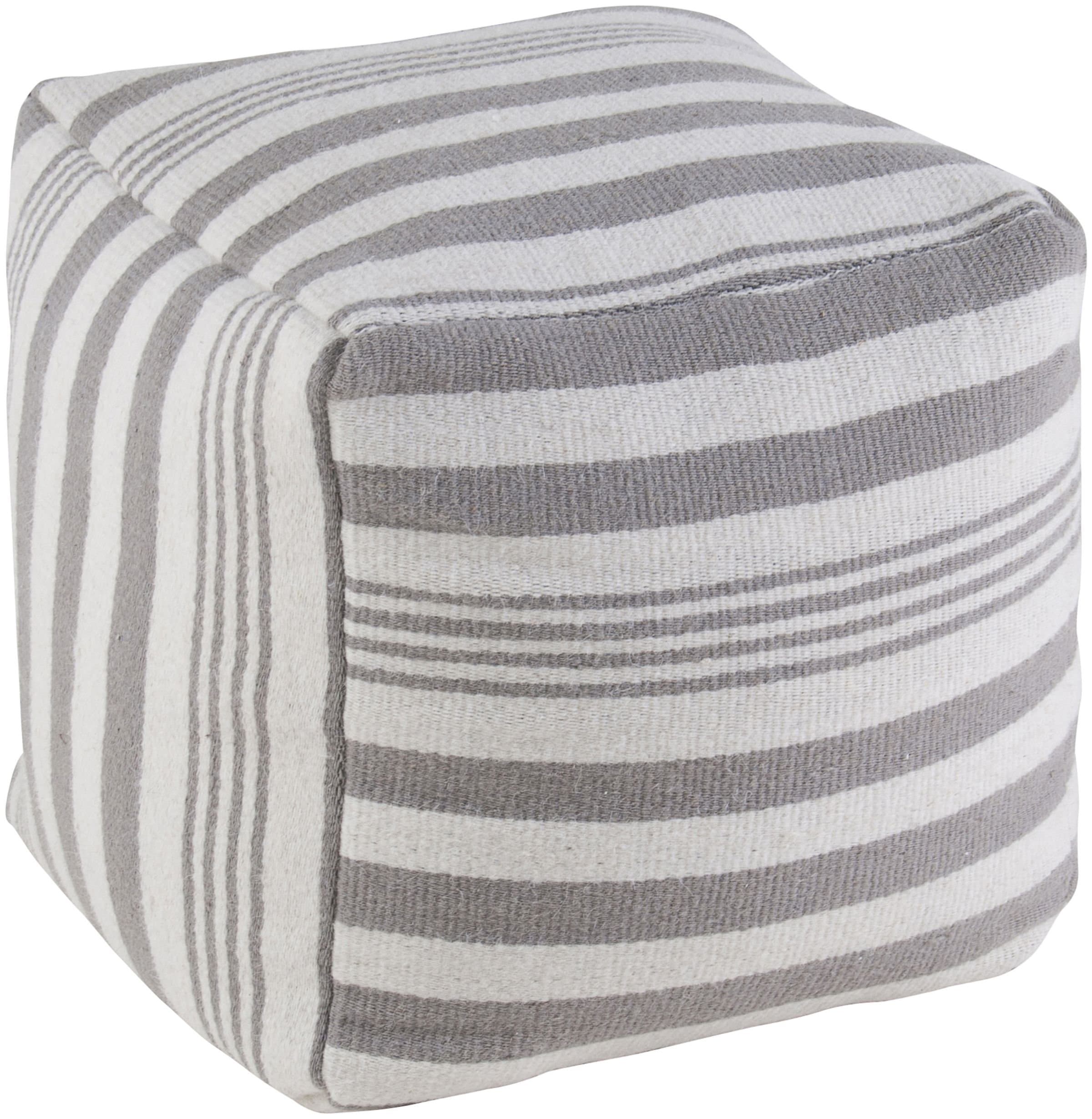 Rizzy Home Striped Wool Pouf, Gray/White