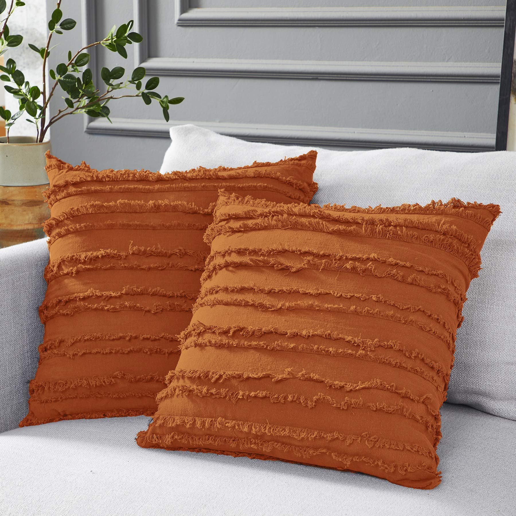 Longhui bedding Burnt Orange Throw Pillow Covers for Couch Sofa Bed, Cotton Linen Decorative Pillows Cushion Covers, 22 x 22 inches, Set of 2, No Inserts