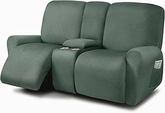 ULTICOR Reclining Love Seat with Middle Console Slipcover, 8-Piece Yarn Dyed Loveseat Reclining Sofa Covers, 2 seat Loveseat Recliner Cover, Thick, Soft, Washable (Retro Green)