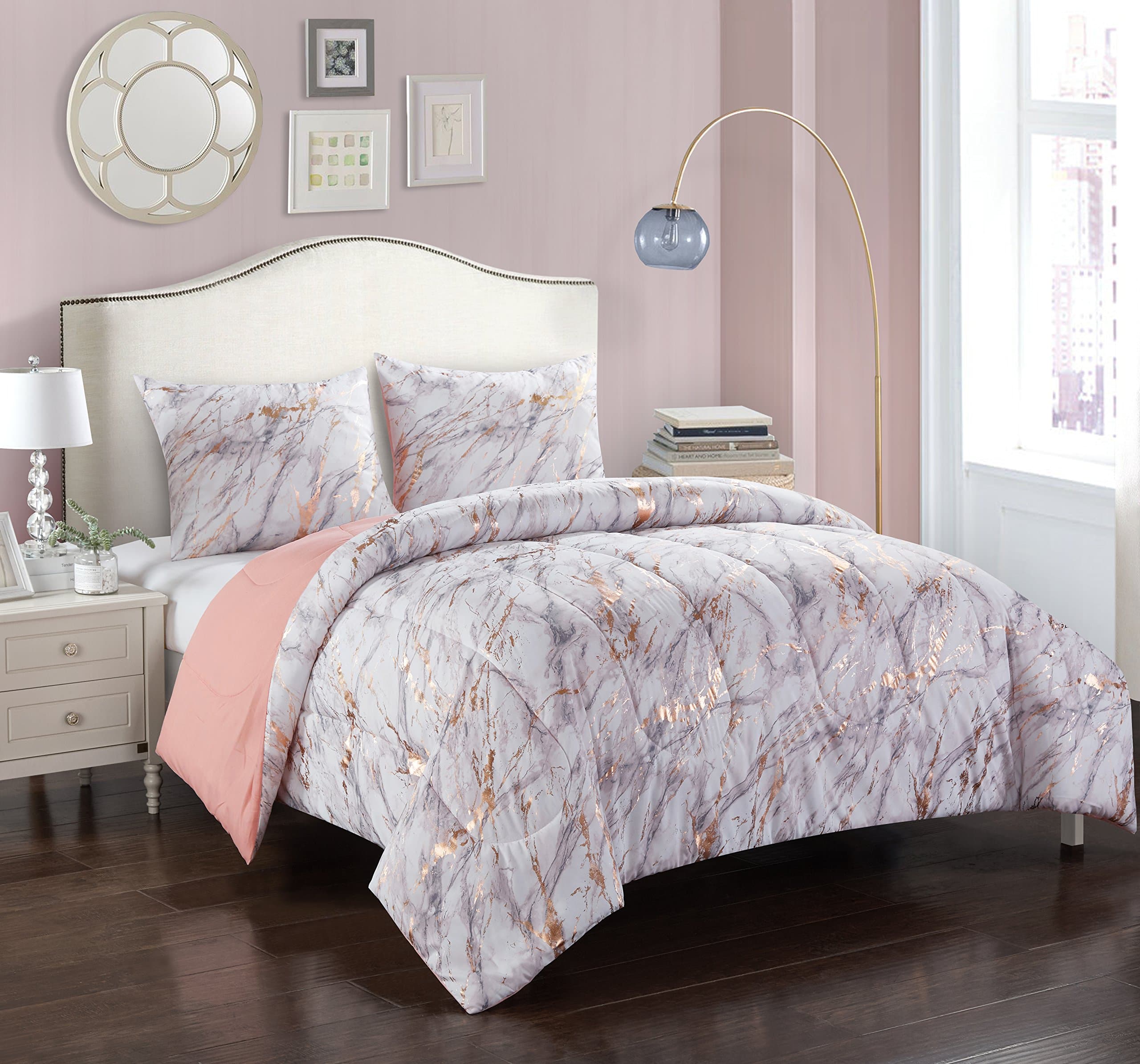 Pop Shop Marble Comforter Set, Twin, Rose Gold