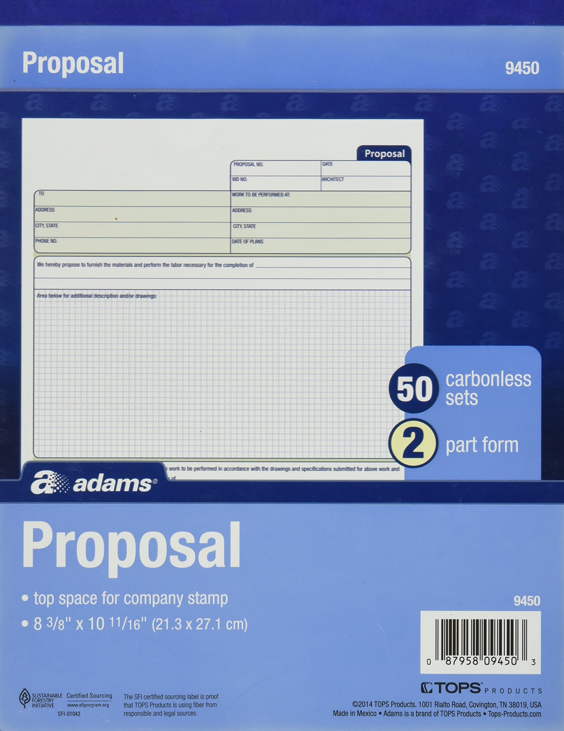Proposal Form Book, 2-Part, Carbonless, 10.19 x 8.38 Inches, 50 Sets, White and Canary (9450ABF)