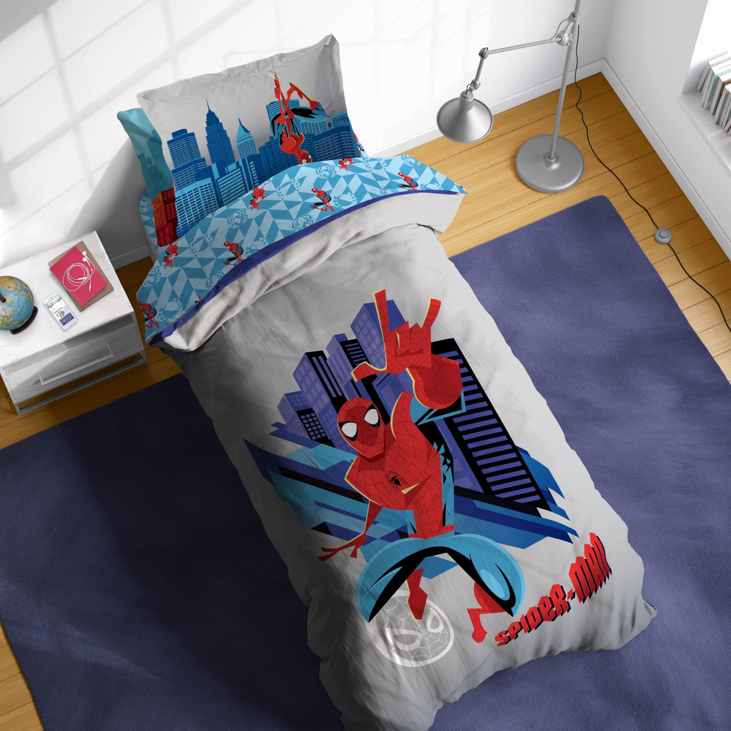 Sunny Side Up Kids Comforter Set Includes Sheets and Pillow Covers - Soft and Cozy Bed Set for Stylish Room Decor, Gray - Spiderman, 5 Piece Twin Bedding