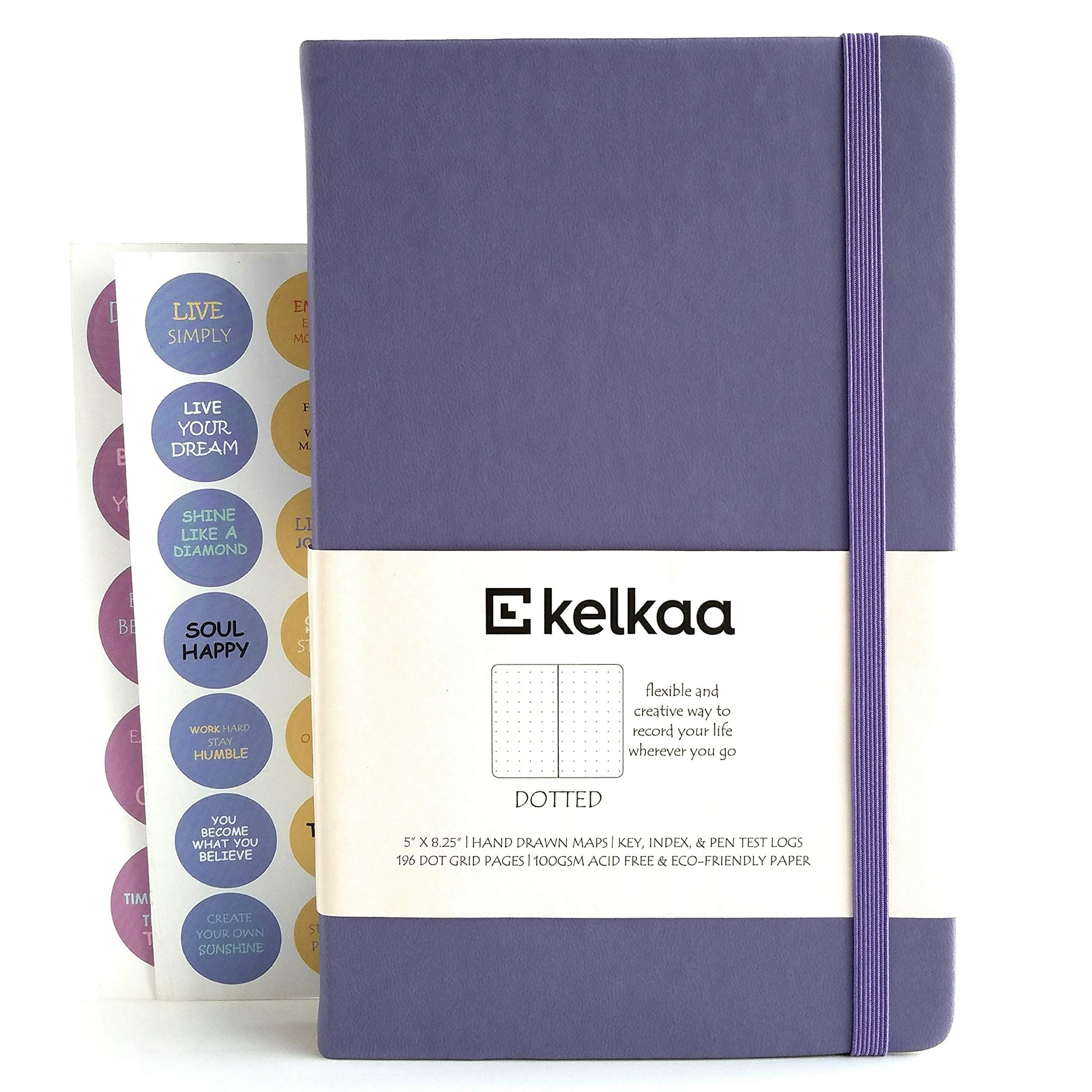 Kelkaa Dotted Bullet Notebook– Dot Grid Hardcover Journal, Classic Premium FSC Certified Notebook w/ 100gsm Thick Paper, Fine Faux Leather, Inner Pocket, Stickers, A5 (5”x8.25”) 196 Pages - Purple