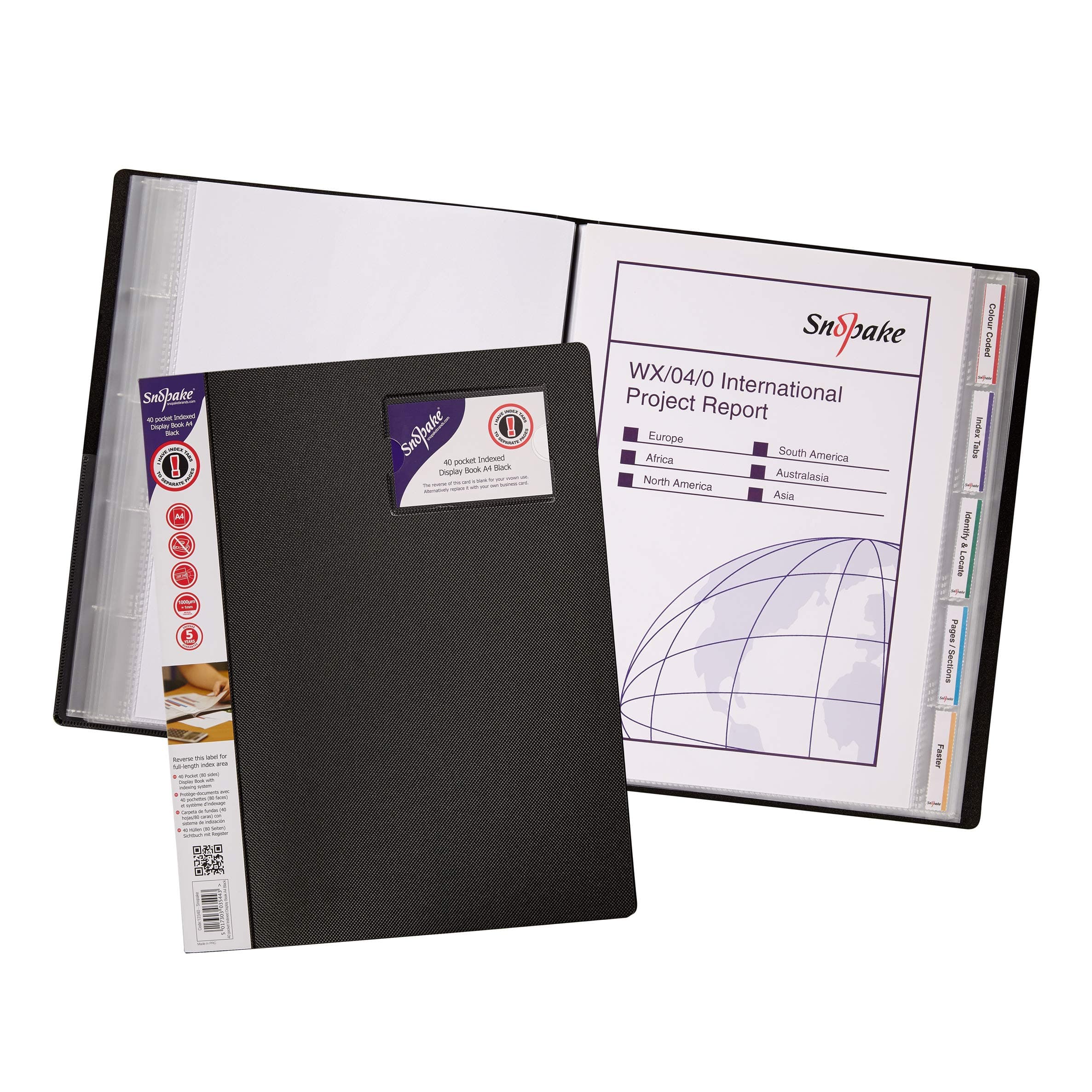 Snopake A4 Indexed Display Book 40 Pockets – Black [Pack of 5] Ref: 12340