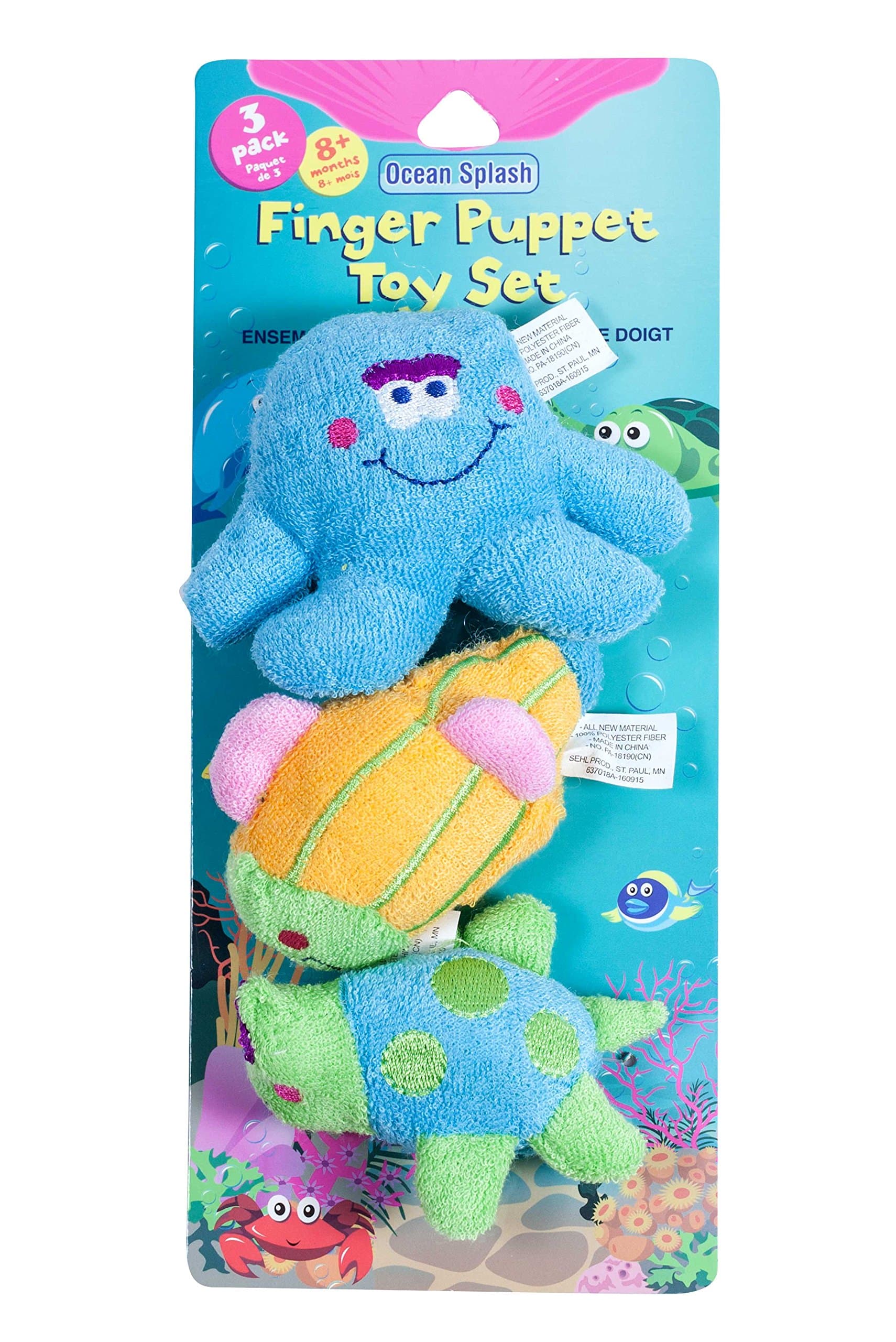 Ocean Splash Bath Time Finger Puppets, 3 Count - 2 Pack (6 Total)