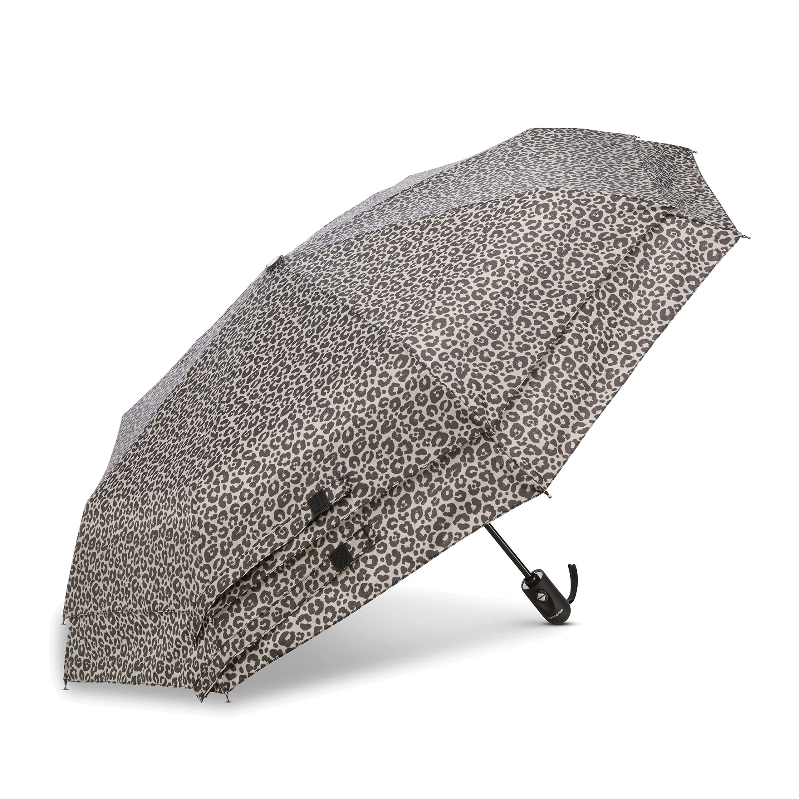 Samsonite Compact Auto Open/Close Umbrella, Grey/Black Cheetah, One size, Modern