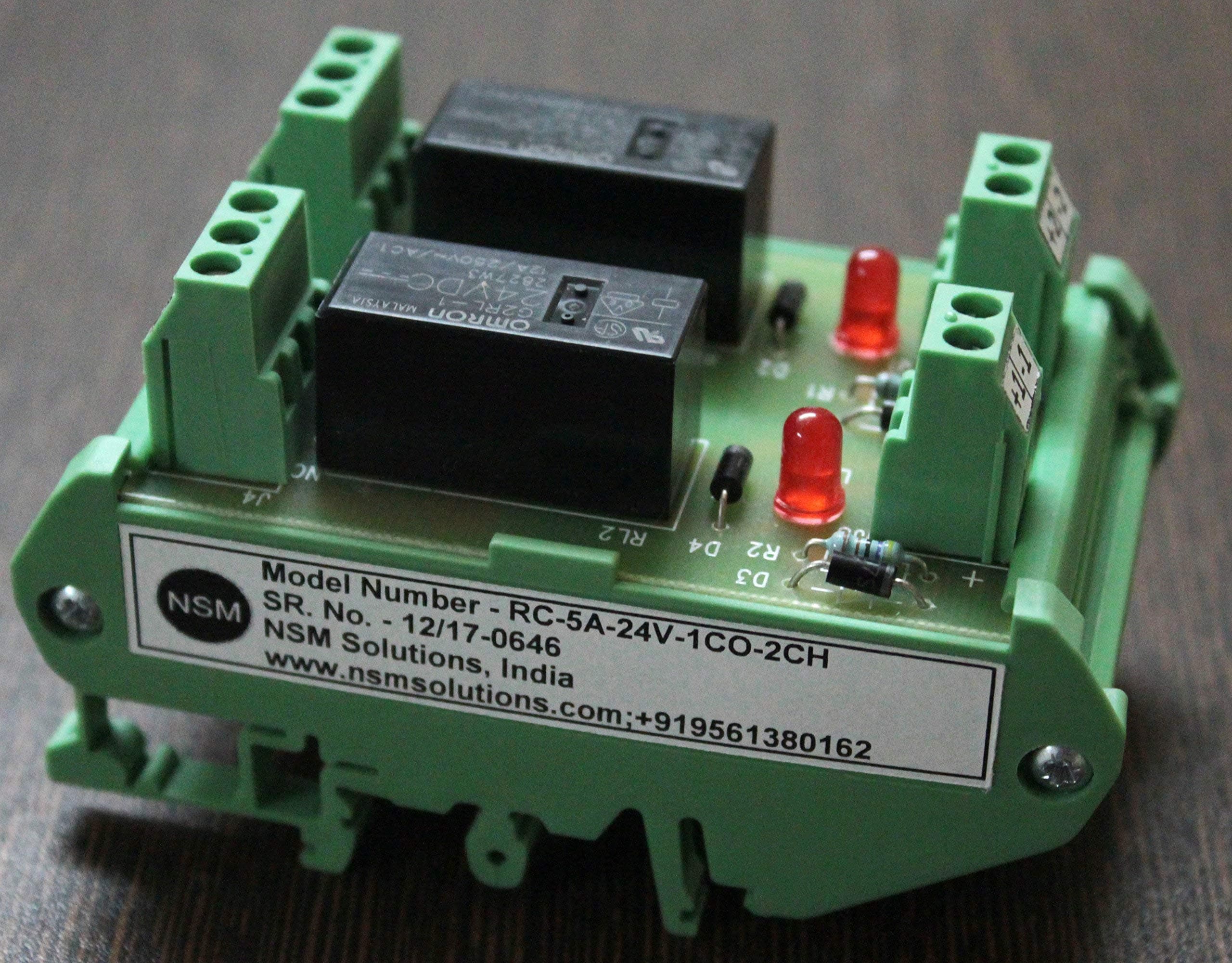 24V DC Relay Module, 1CO Relay Module, 2 Channel Relay Module, Din Rail Mount Relay Module - NSM Solutions – RC-5A-24V-1CO-2CH