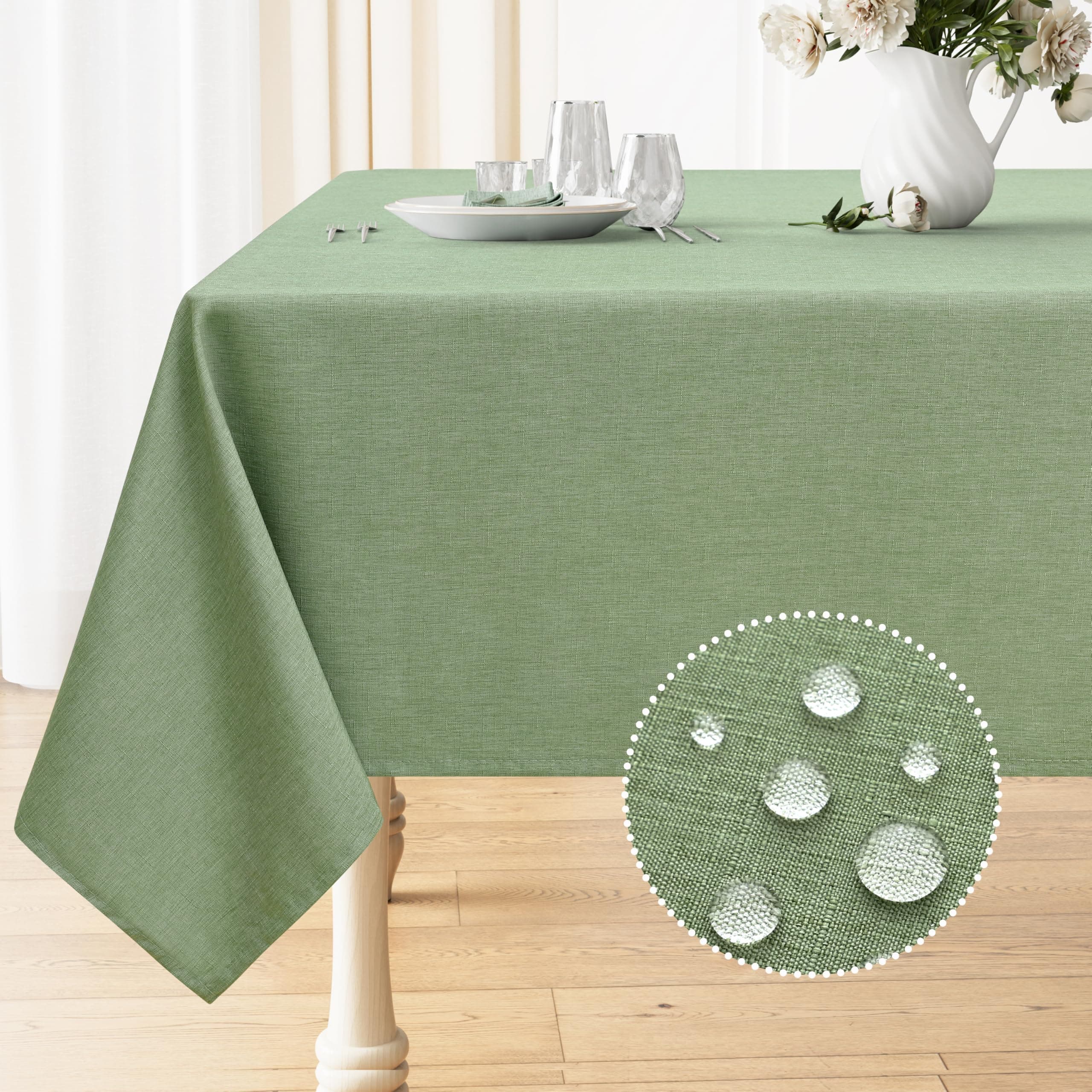 Smiry Rectangle Table Cloth Linen Textured, Waterproof Spillproof Anti-Wrinkle Burlap Tablecloth, Washable Decorative Fabric Table Cover for Dining, Party, Banquet, 60 x 102 Inch, Sage Green