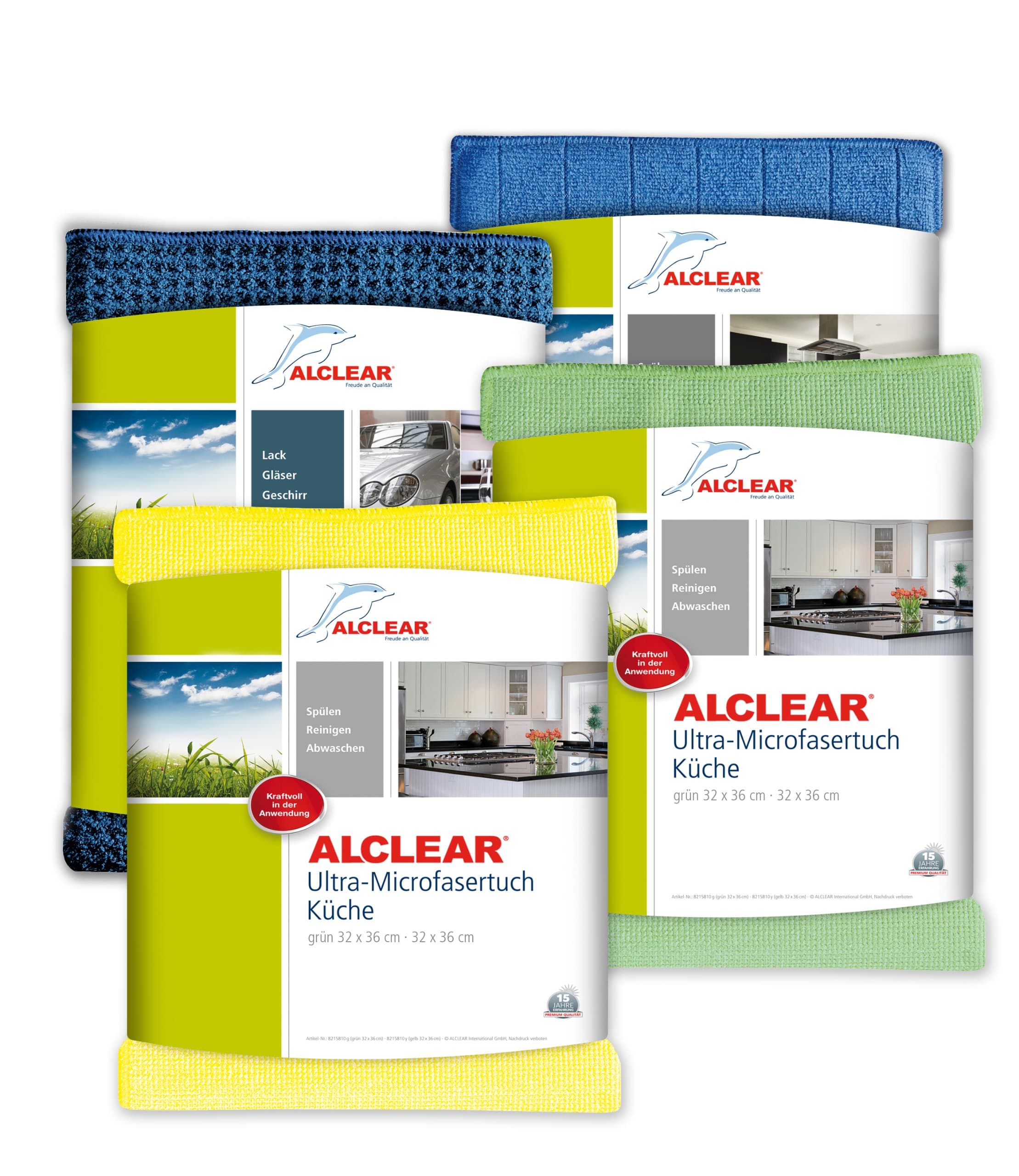 ALCLEAR961000 Kitchen Set Containing Ultra-Microfibre Kitchen Towels, Set Of 4, Each 32 X 36 Cm, Drying Towel, Waffle Cloth, Antibacterial Dishwashing Sponge Cloth