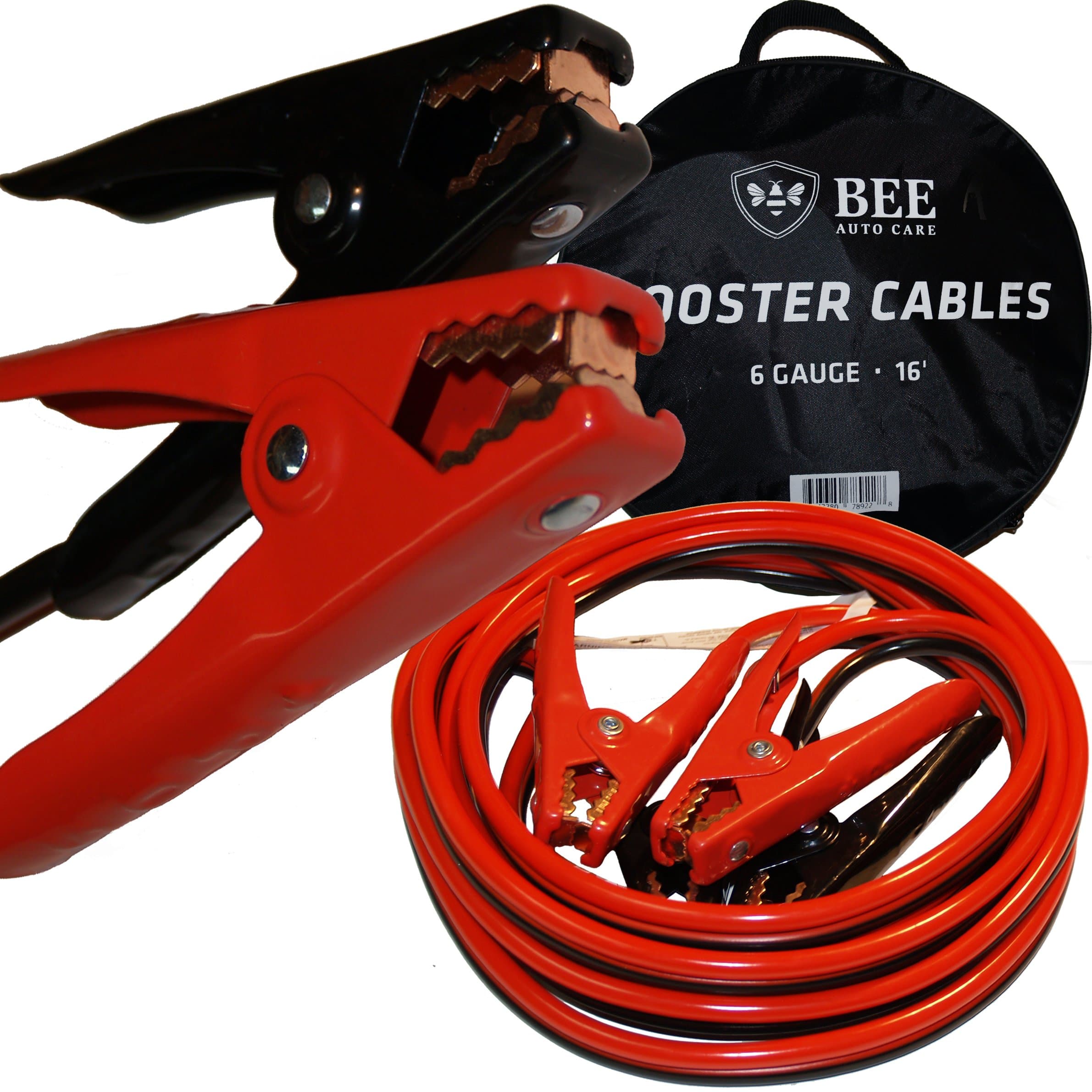 Bee Auto Care Booster Cable - 16 Ft. Long, 6 Gauge Heavy Duty Jumper Cables - with Zippered Carrying Bag