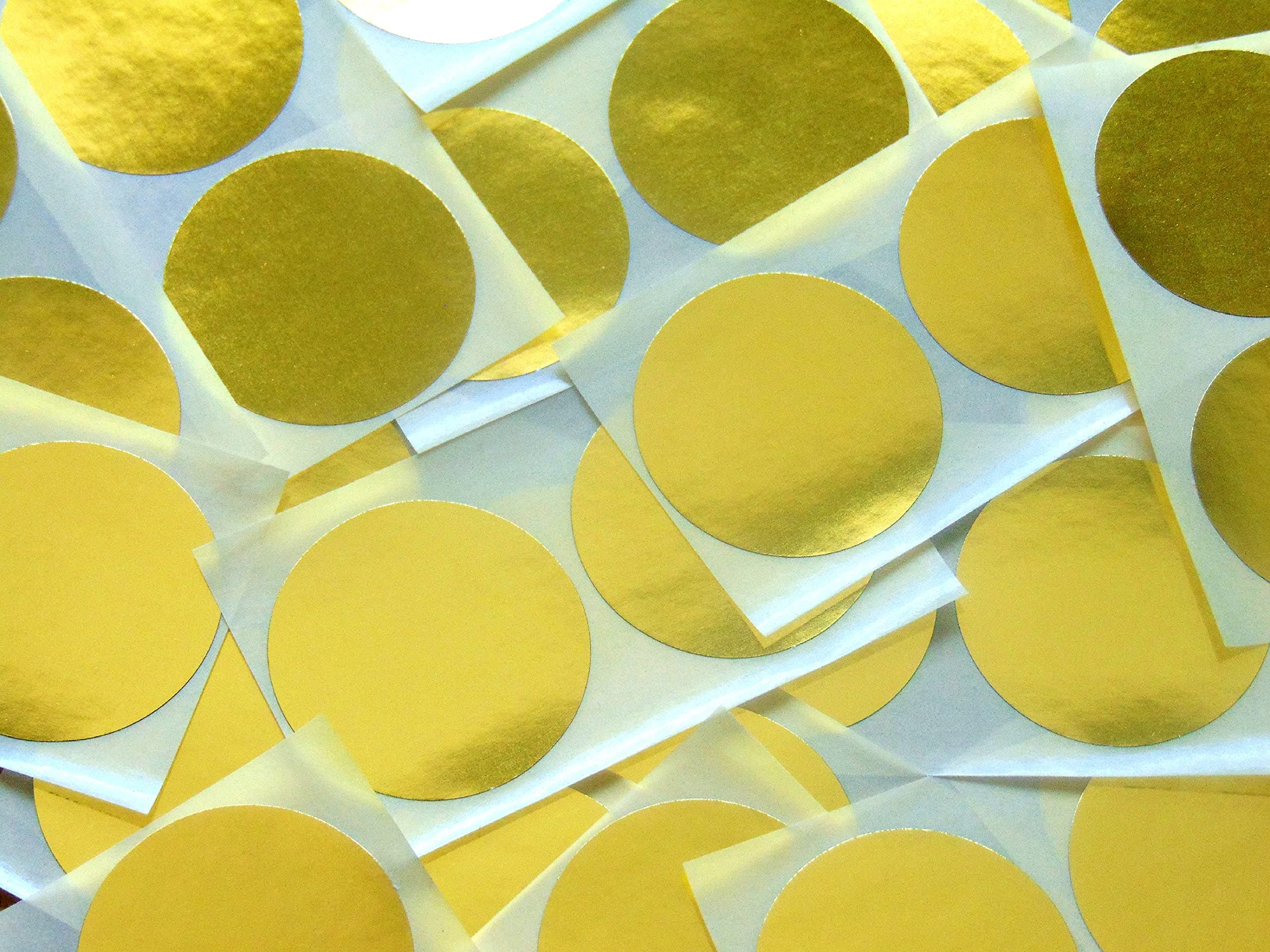 50 Labels, 50mm Diameter Round, Shiny Gold, Colour Code Stickers, Self-Adhesive Sticky Coloured Dots