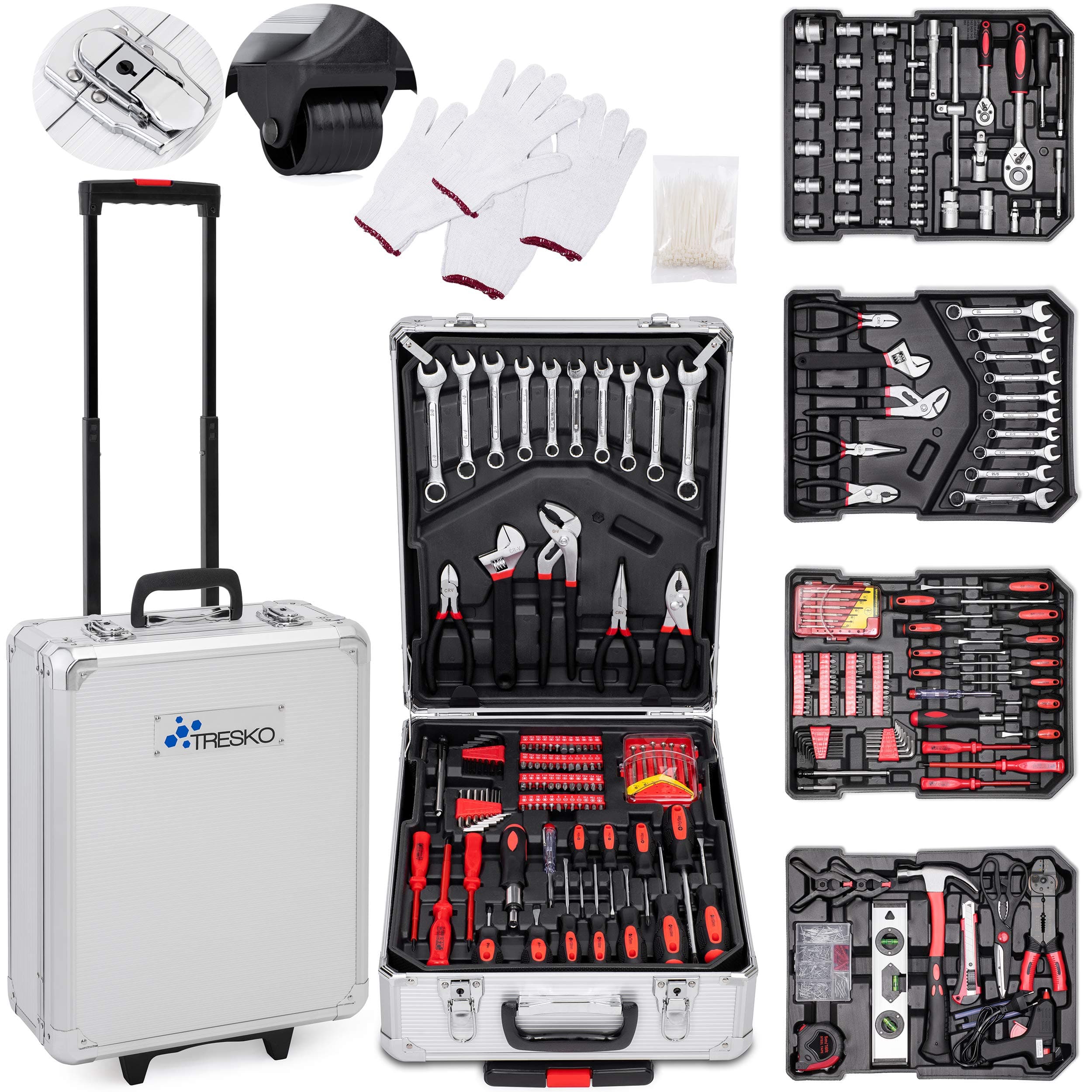 TRESKO® Tool Box with 949 Pcs Hand Tools Trolley Mechanic Household Toolbox Kit Set Case Cart on Casters Wheels