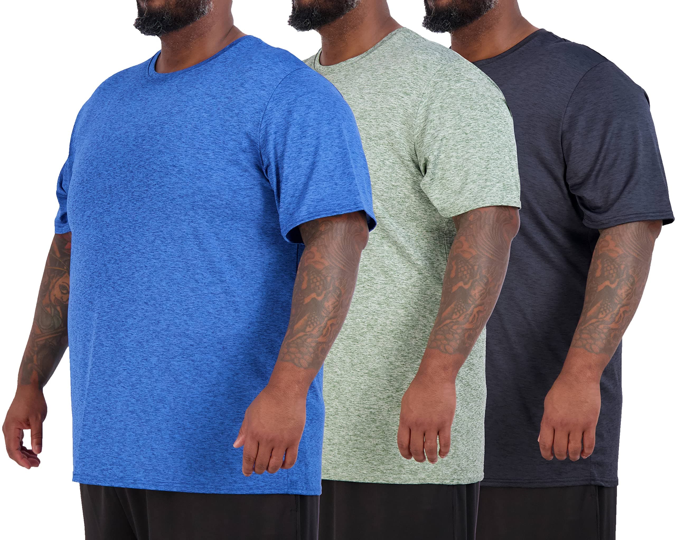 Real Essentials 3 Pack: Men’s Big & Tall Short Sleeve Dry Fit Crew Neck T-Shirt - Gym Workout Athletic Running Tee (3XT-5XT)