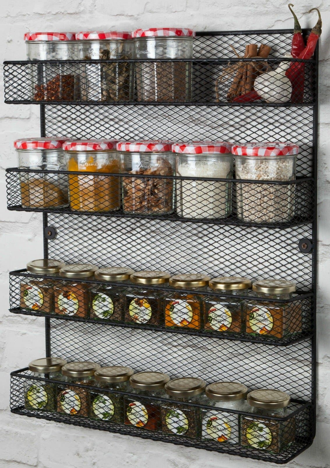 4 Tier Wall Mounted Spice Rack Storage Black, Perfect Spice Rack Organizer