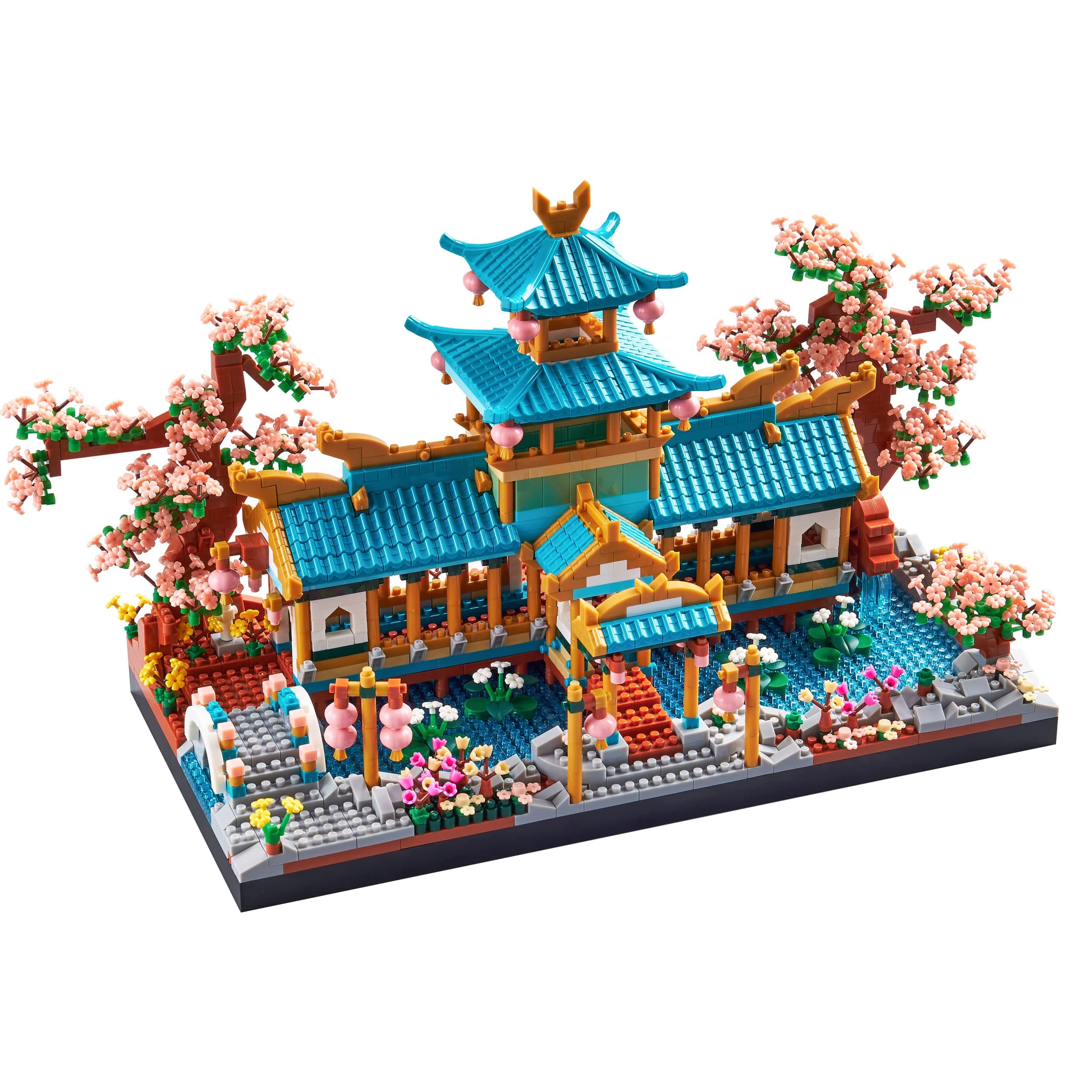 JXRLMB Chinese Classical Suzhou Gardens Micro Building Blocks Sets with Sakur...
