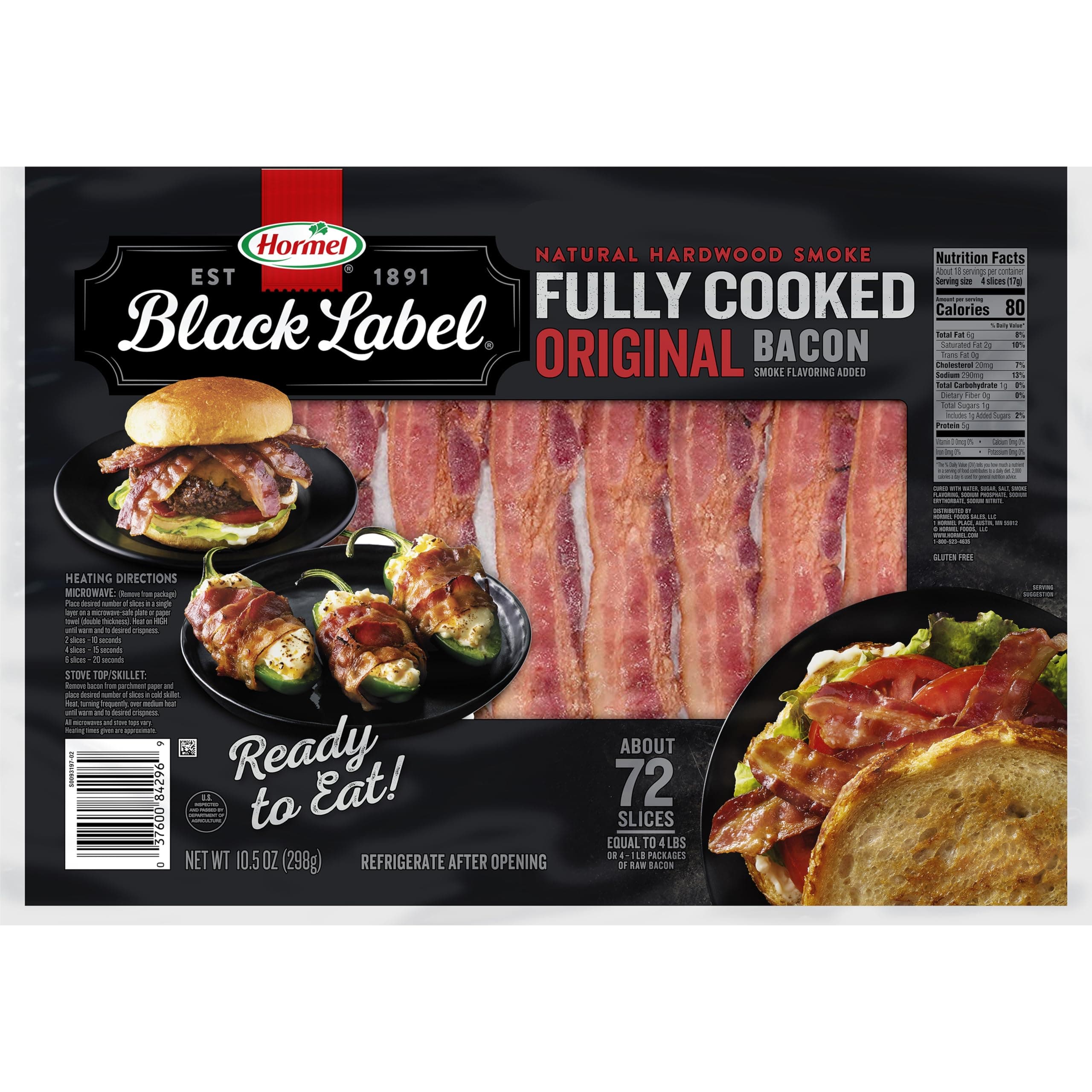 HORMEL BLACK LABEL Fully Cooked Bacon - Thick Bacon Snacks for Breakfast, 10.5 Ounce (Pack of 1)