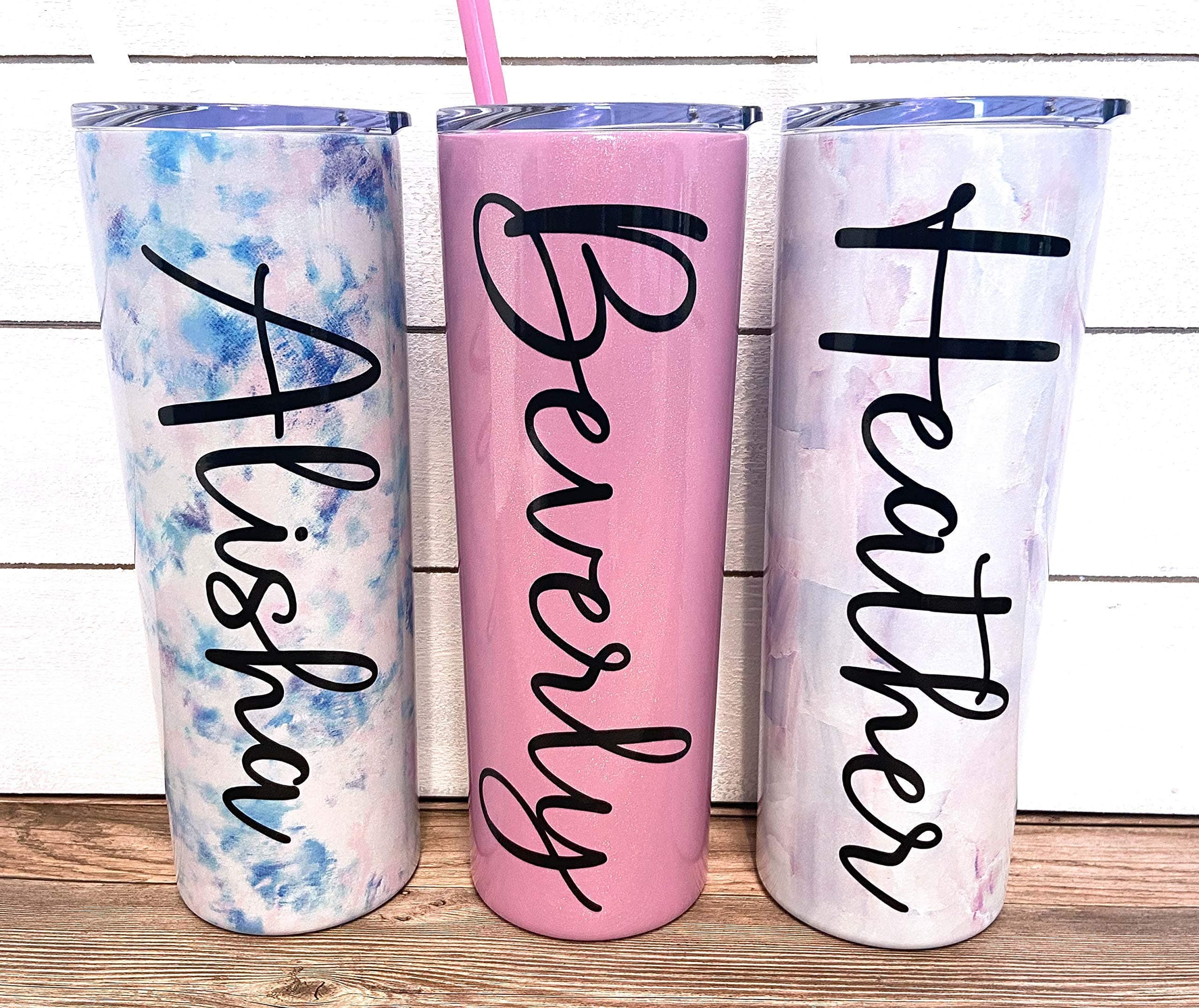 20oz Personalized Tumbler with Custom Monogram Vinyl Decal - Includes Straw and Lid - Stainless Steel - Perfect for: Bridesmaid, Bachelorette, Bridal Party Gifts, Birthday, Vacation,