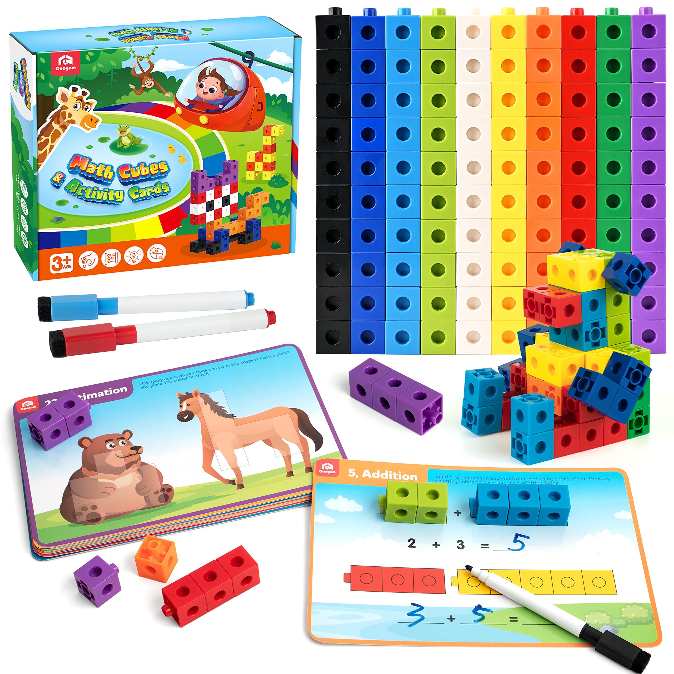 – Coogam Math Cubes, Manipulatives Number Counting Blocks with Activity Snap Linking Cube Math Construction Toy Gift for Preschool Kindergarten Learning