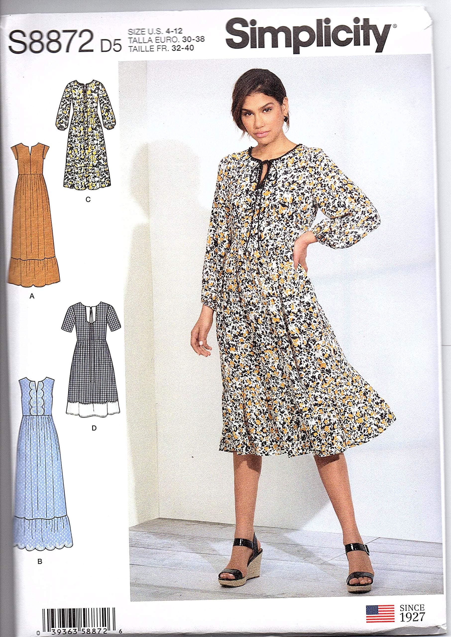 SIMPLICITY Sewing Pattern S8872 Misses' Pullover Dress, Paper, White, Various