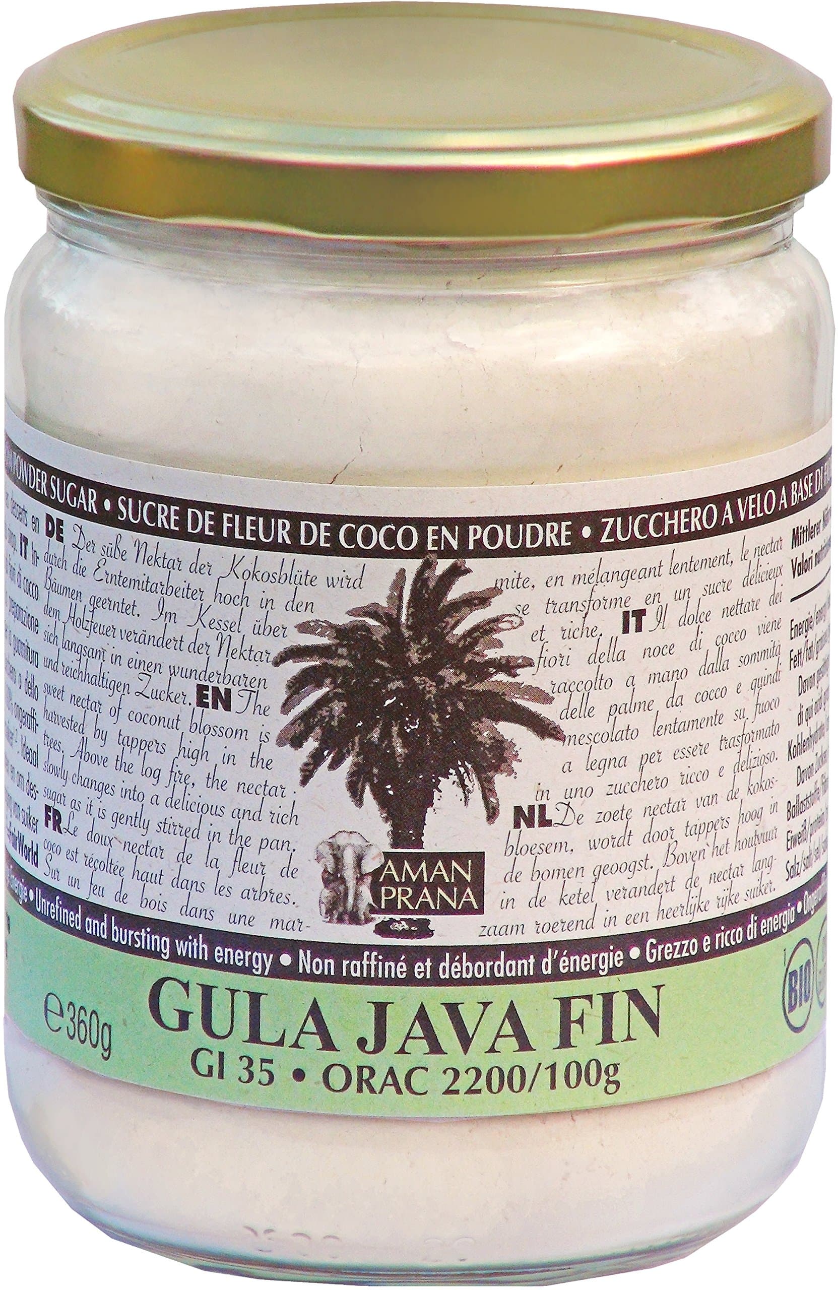 Amanprana Gula Java fin - Coconut blossom sugar - organic & fair world - fine powdered texture - 360g - 12.69oz
