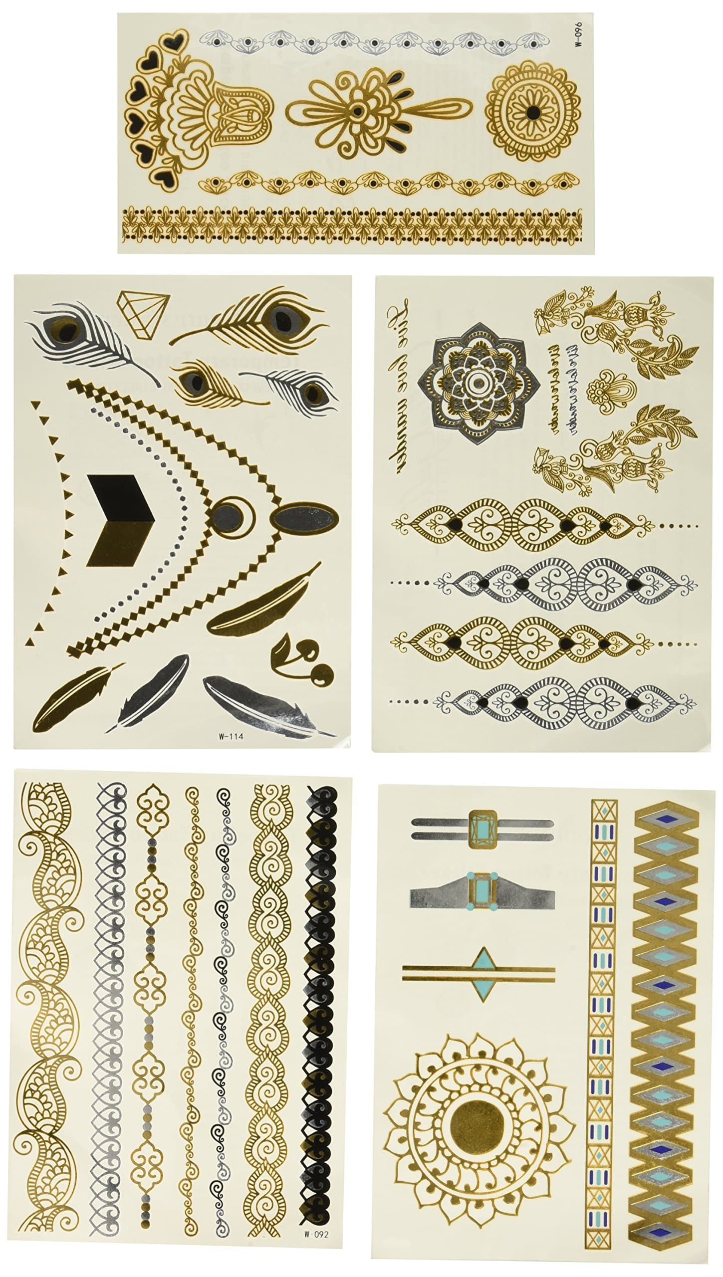 Metallic Temporary Flash Tattoos (5) - Henna Inspired Collection - Plus Unique Bonus Offer