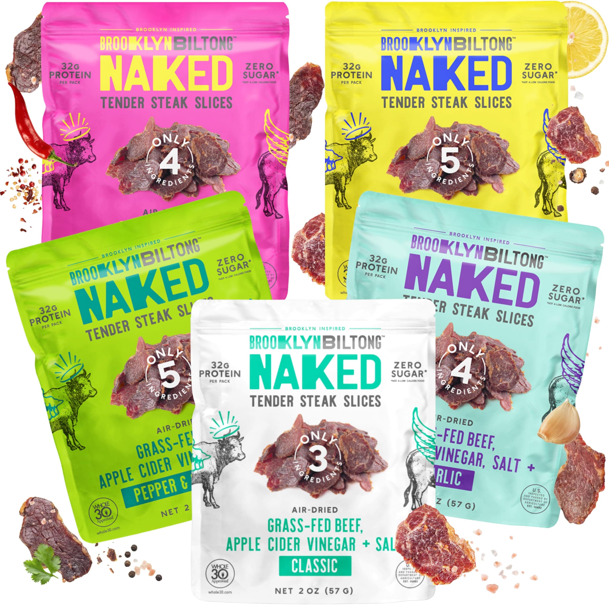 Beef Jerky Snack - Grass Fed, Whole30, Zero Sugar, Paleo Friendly with No Artificial Ingredients, 32g of Protein per package, No Sugar Everyday Snack