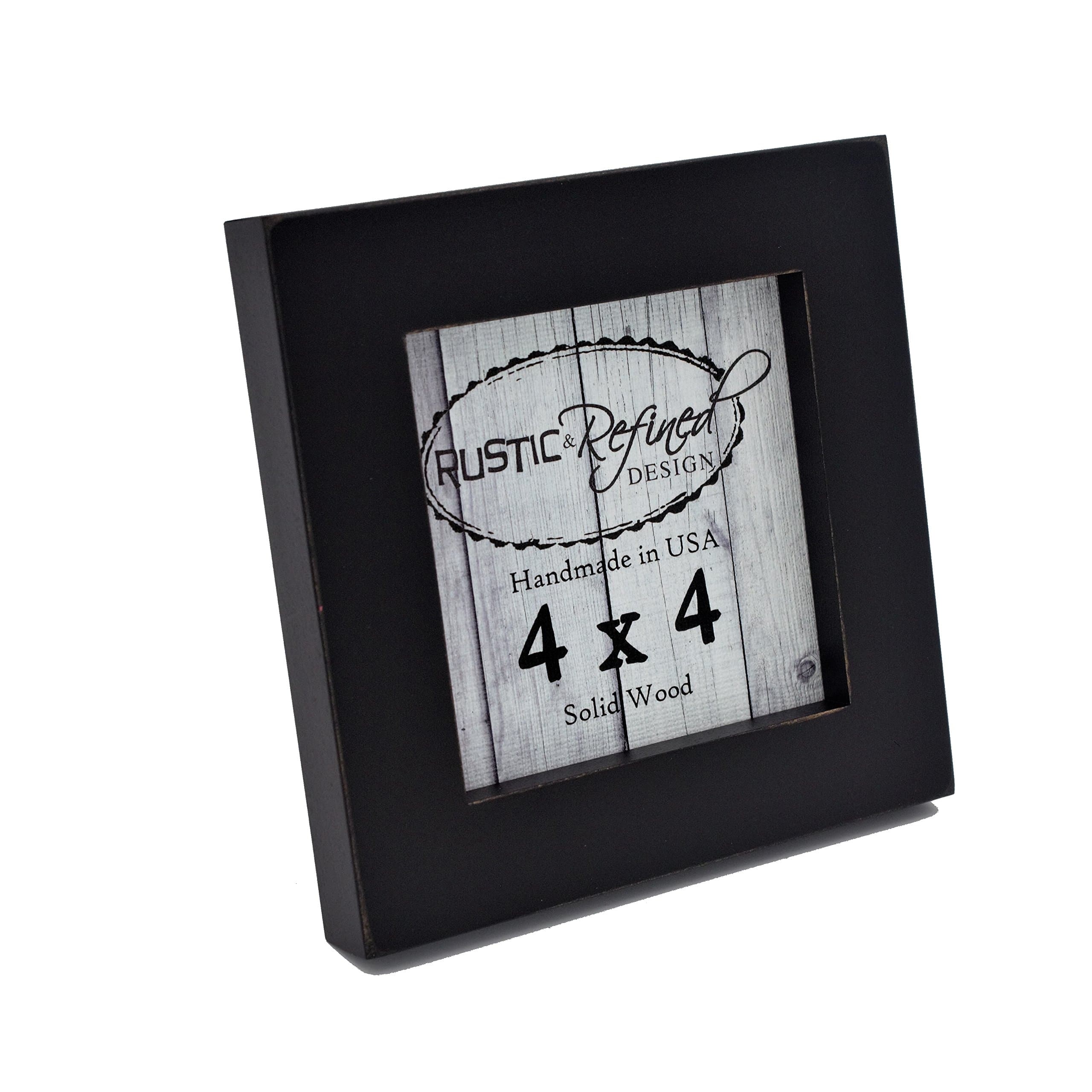 4x4 Solid Wood Made in USA Picture Frame with 1 Inch Border (Gallery Collection) - Black