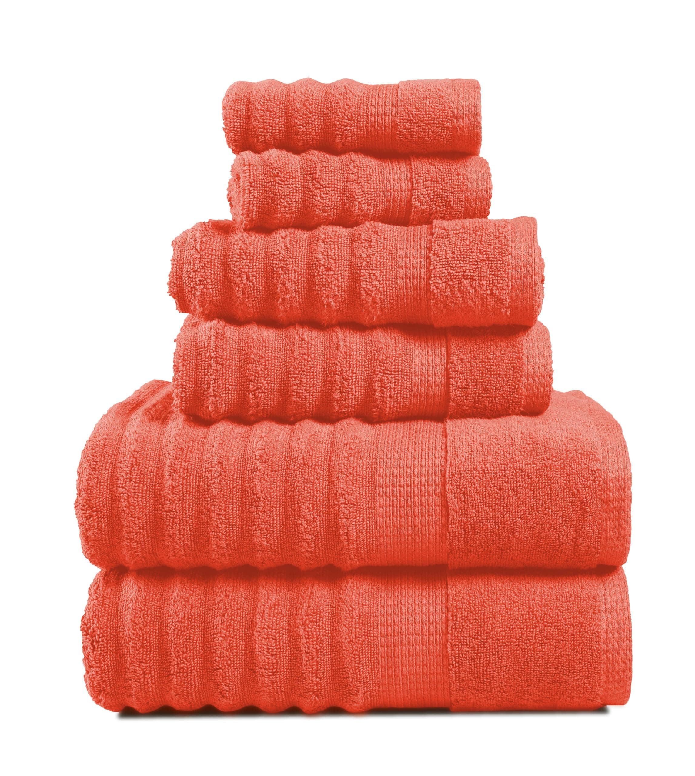 LANE LINEN Bath Towels Set - 6 Piece Starter Pack - Zero Twist Cotton - Super Soft & Highly Absorbent - 2 Bath, 2 Washcloths, 2 Hand Towels for Bathroom - OEKO TEX Certified & Luxury Look - Tiger Lily