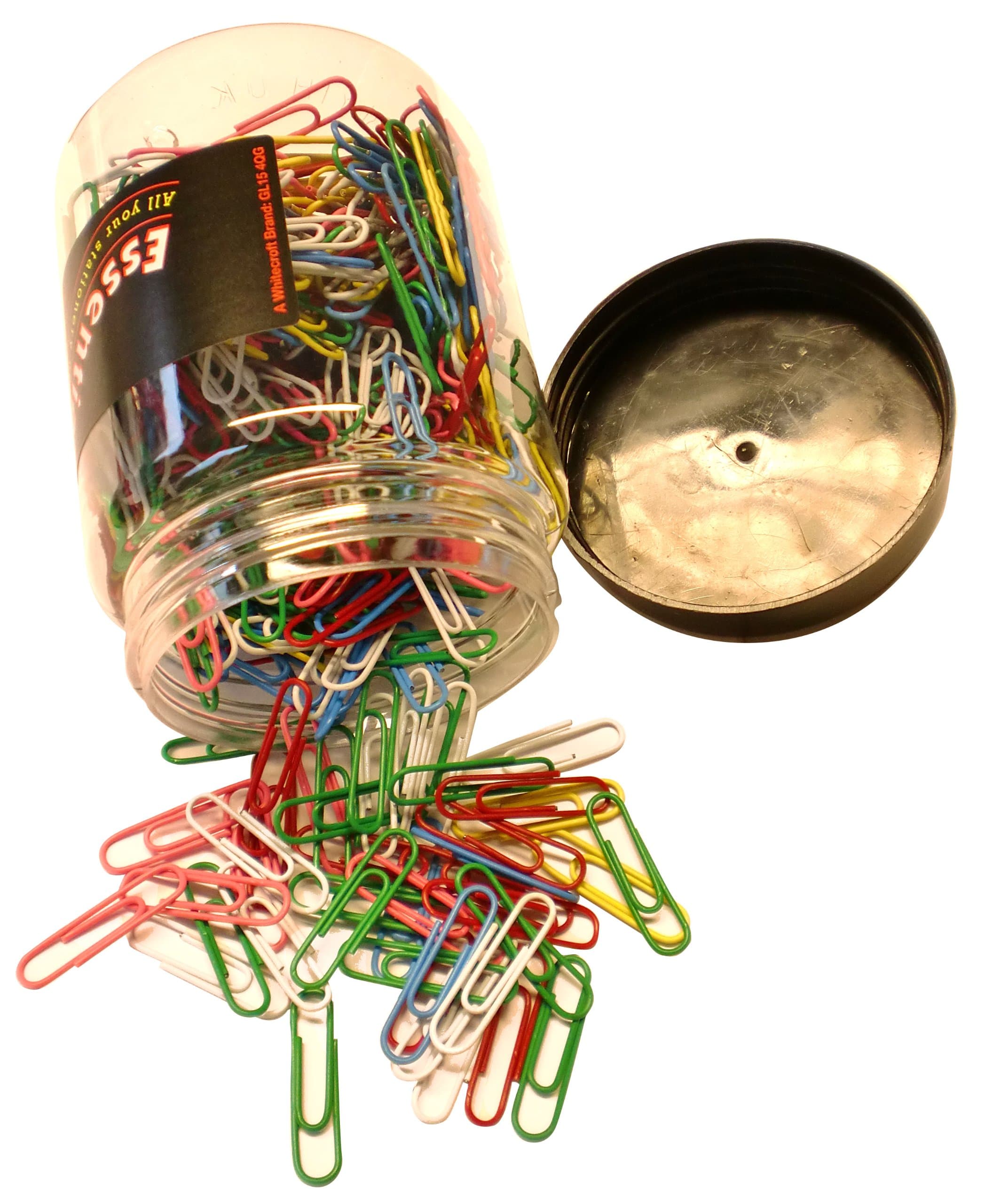 Whitecroft Essentials Stationery Tubs 32mm Large Plain Paper Clips - Assorted Colours (Pack of 500)