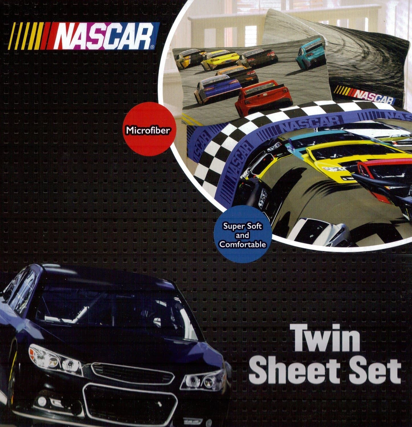 Nascar 3pc Twin Bedding Sheet Set, White & Black