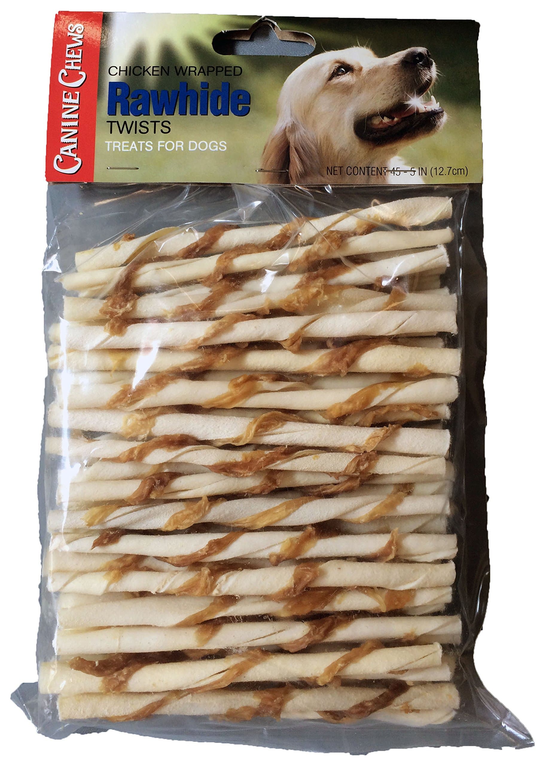 Canine Chews Chicken Wrapped Rawhide Twists - 45 Count Bag