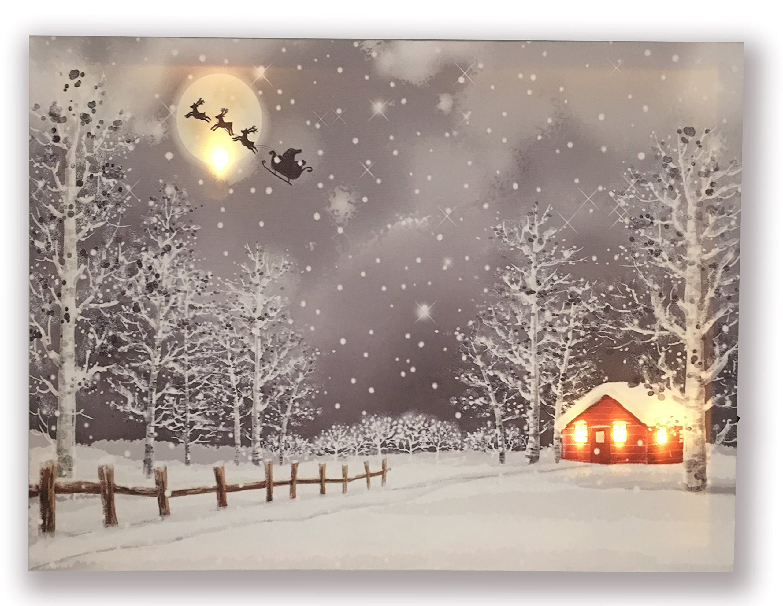 Framed Wall Art Stretched Canvas Prints With 7 LED Lights -Merry Christmas Series- Santa Claus Photo for Home Decoration And Father's Day-12x16 Inch HA-17-CP-051