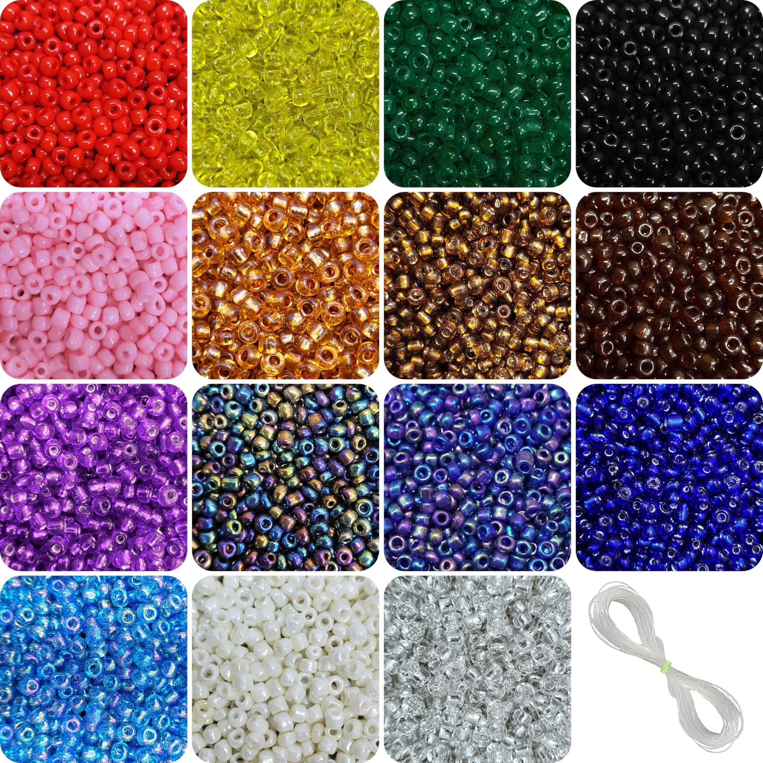 INDIKONB 7500 Multicolour Seed Beads Set - 8/0 Size (Bead Size 3mm), Bright Assortment, 15 Colors, Small Glass Beads